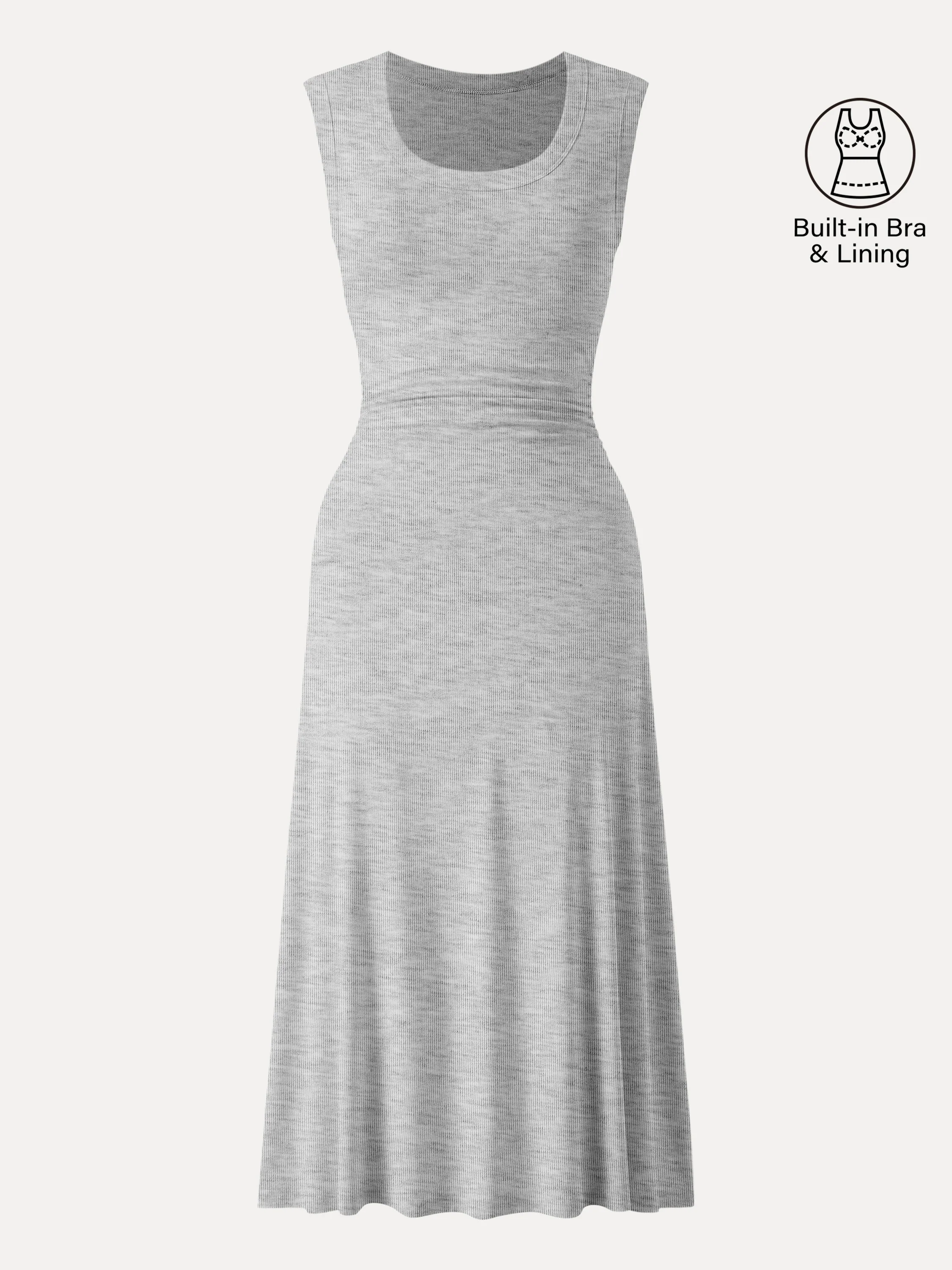 Scoop Neck Side Ruched New Airy Bra Midi Dress - Image 13