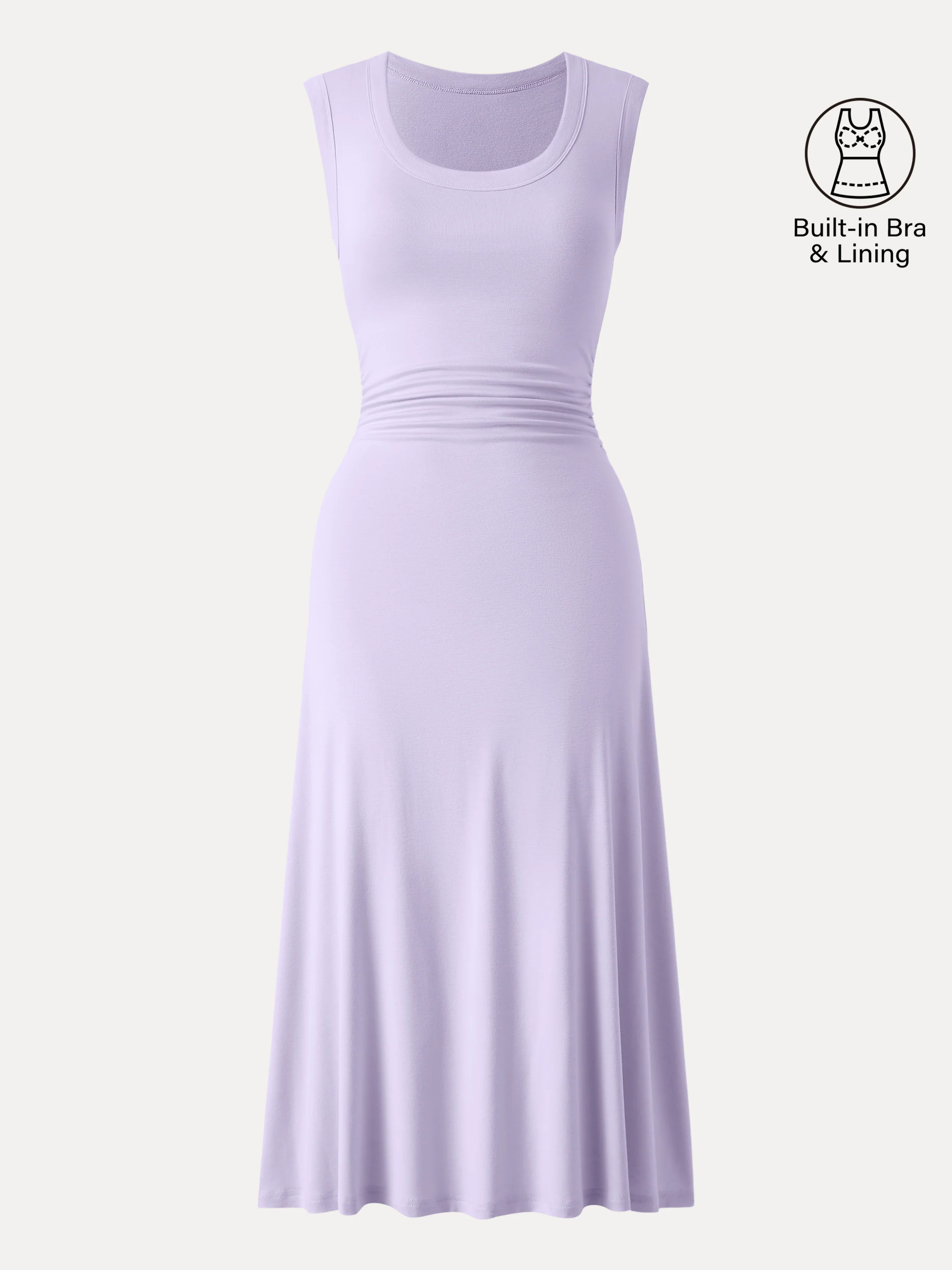 Scoop Neck Side Ruched New Airy Bra Midi Dress - Image 15