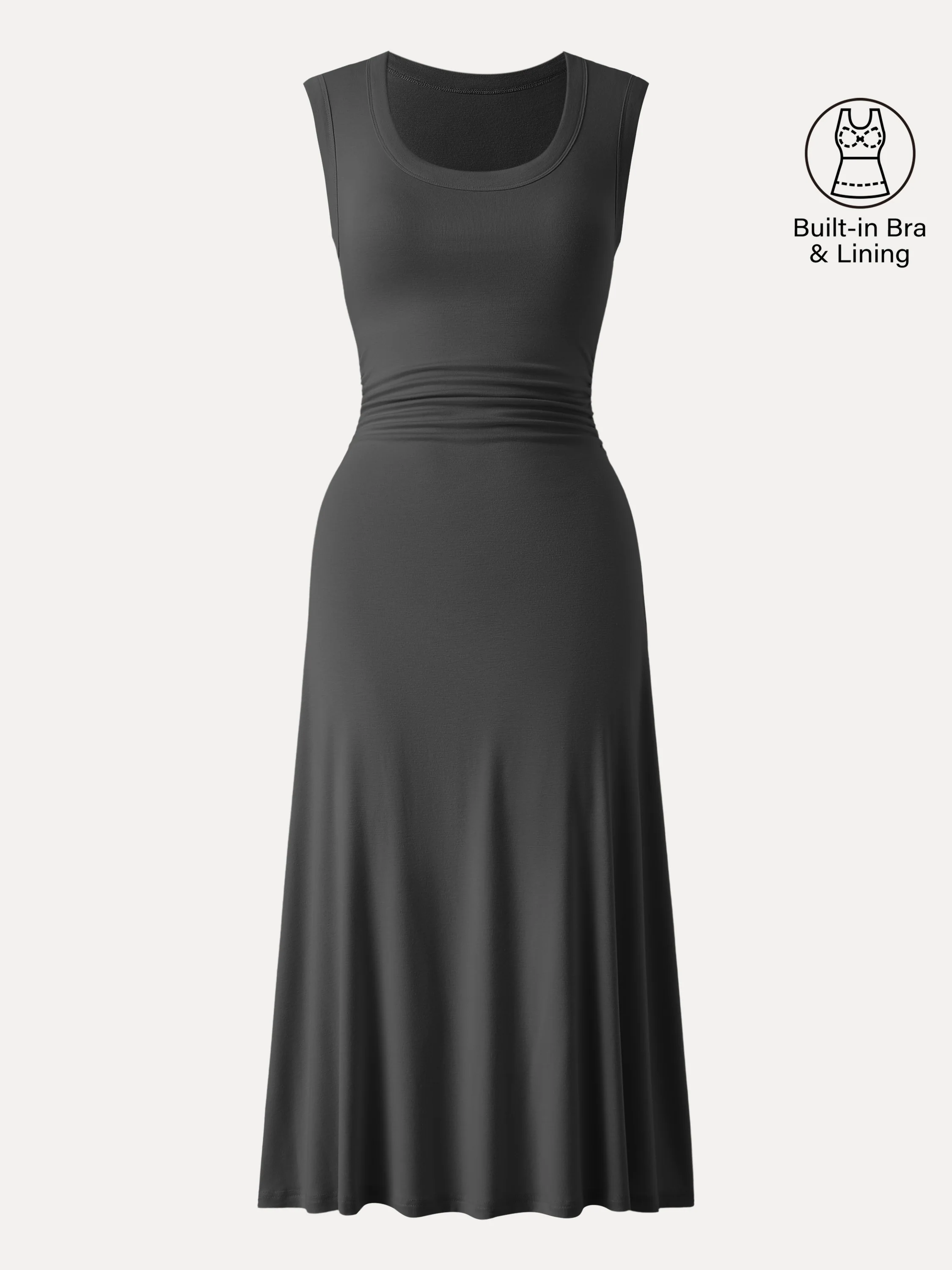 Scoop Neck Side Ruched New Airy Bra Midi Dress - Image 16