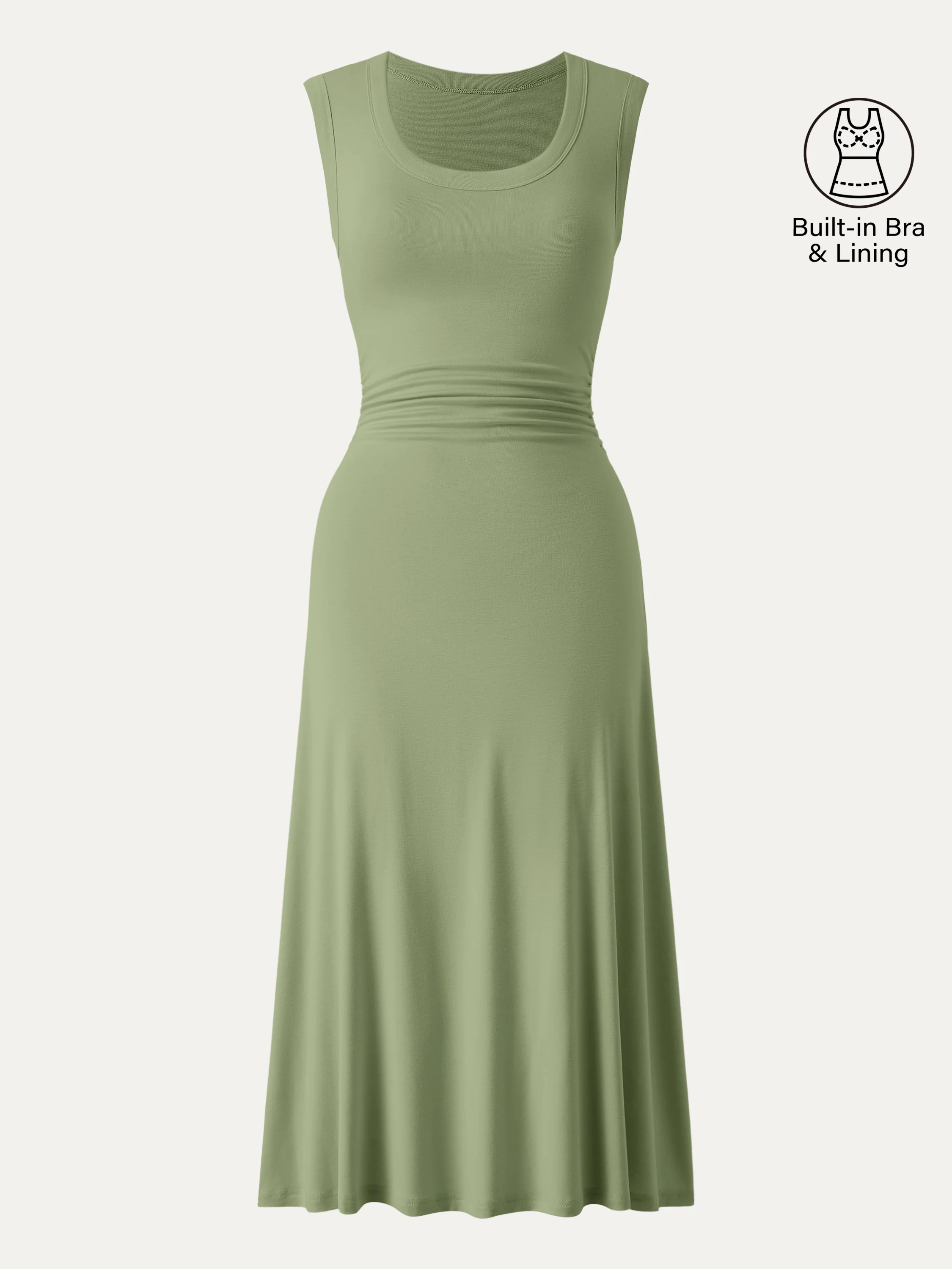 Scoop Neck Side Ruched New Airy Bra Midi Dress - Image 17
