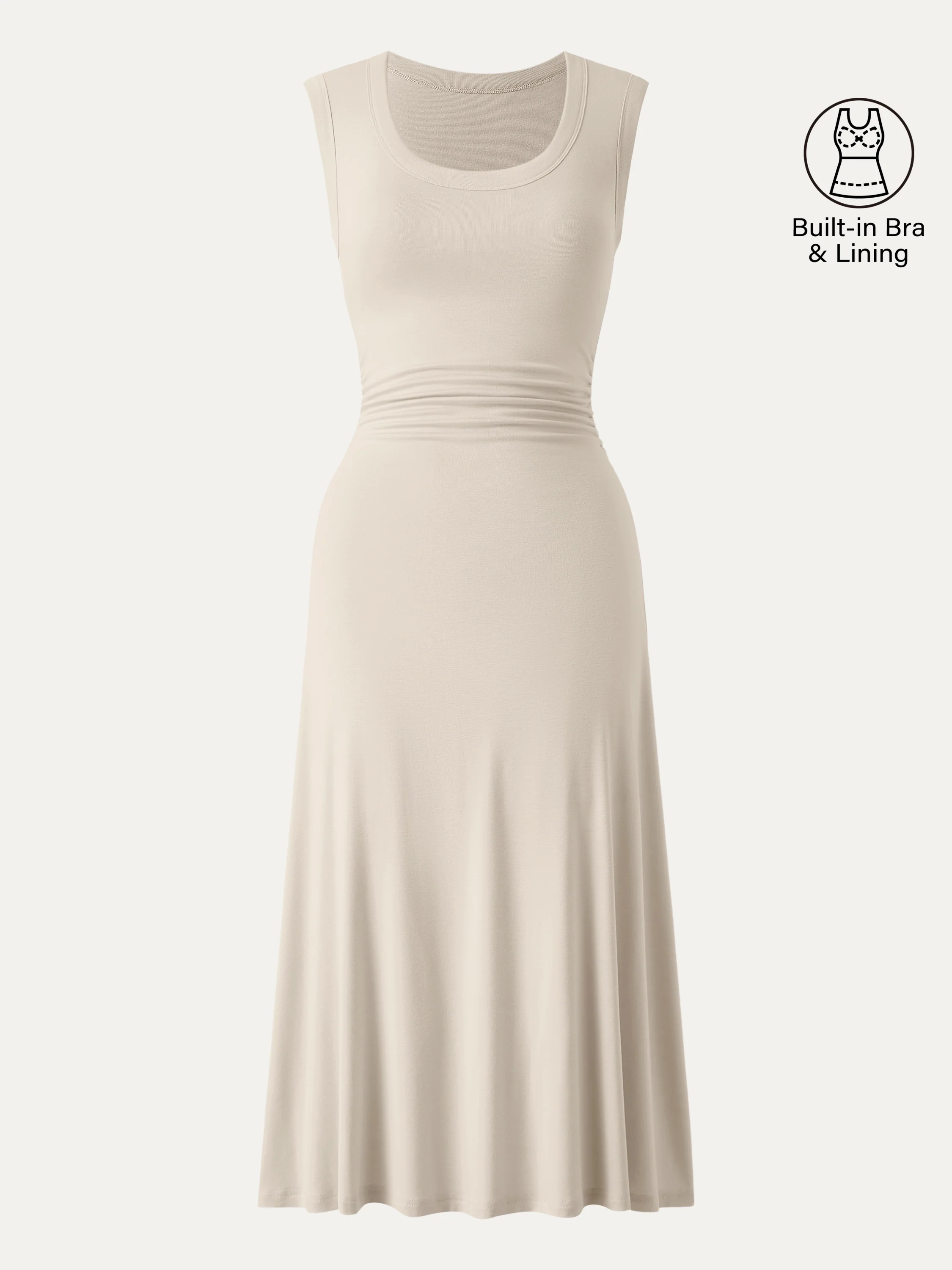 Scoop Neck Side Ruched New Airy Bra Midi Dress - Image 18