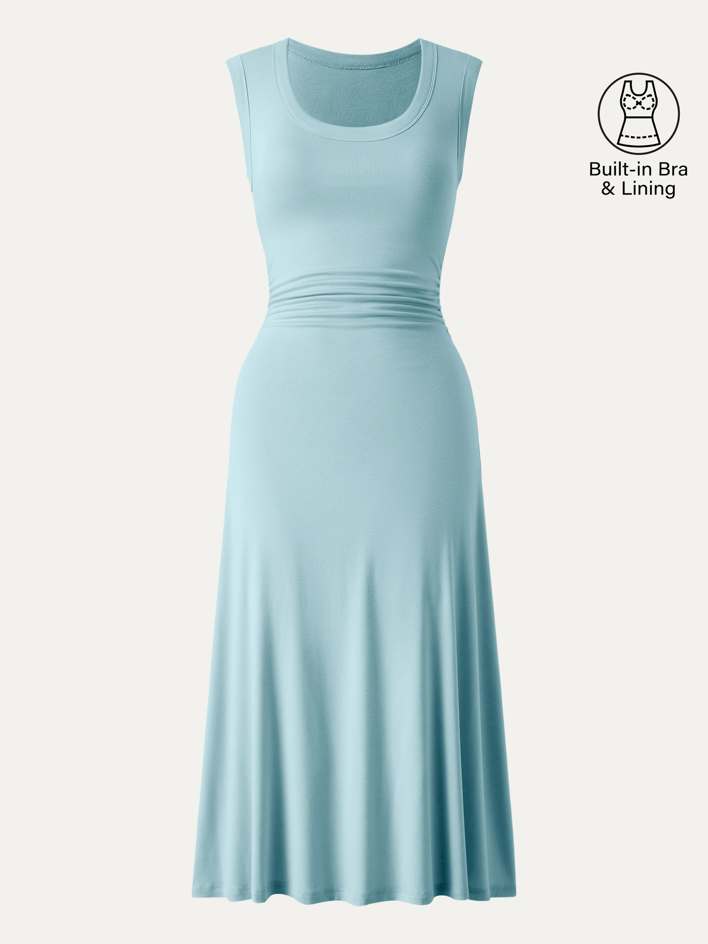 Scoop Neck Side Ruched New Airy Bra Midi Dress - Image 19