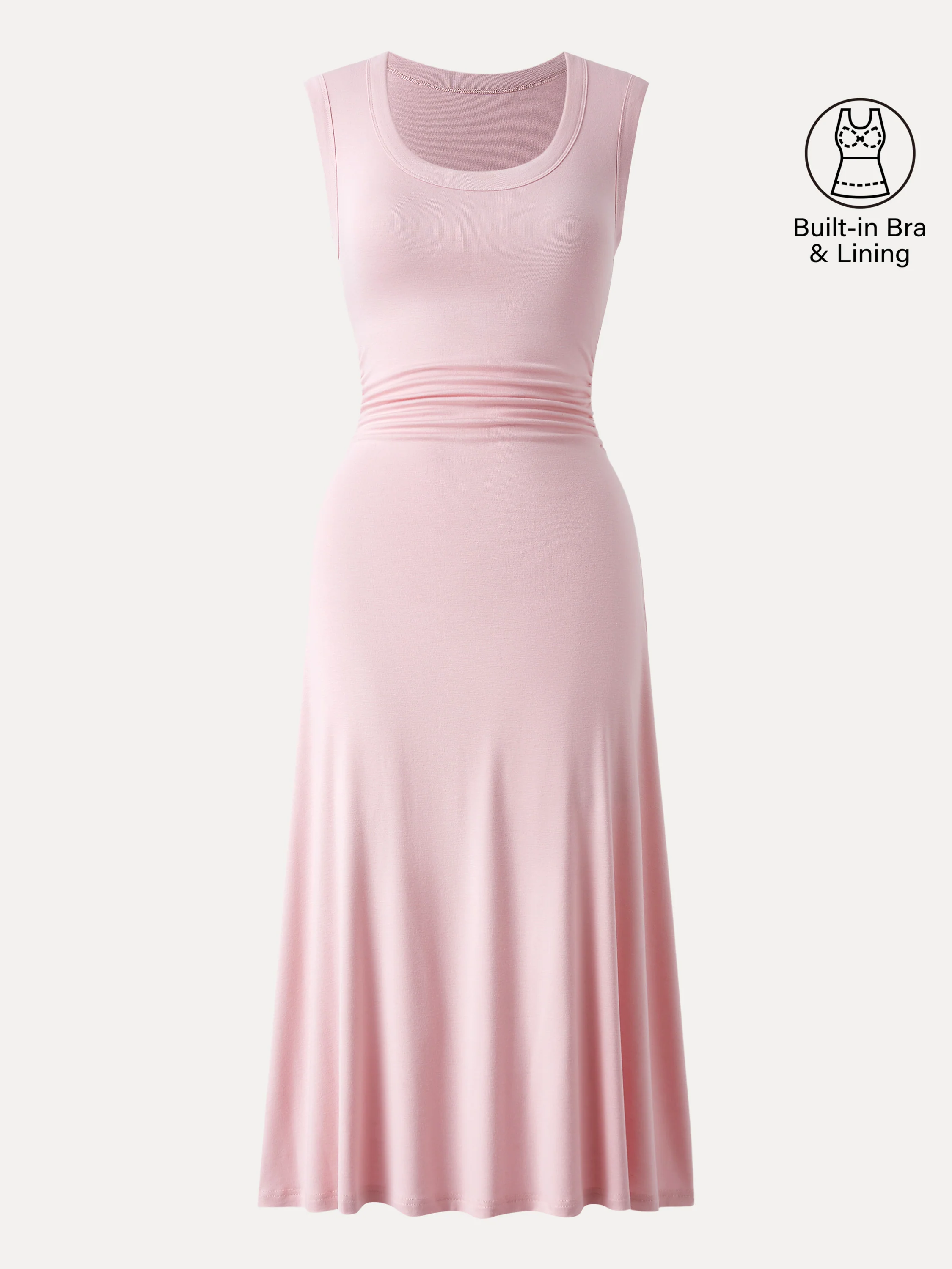 Scoop Neck Side Ruched New Airy Bra Midi Dress - Image 2