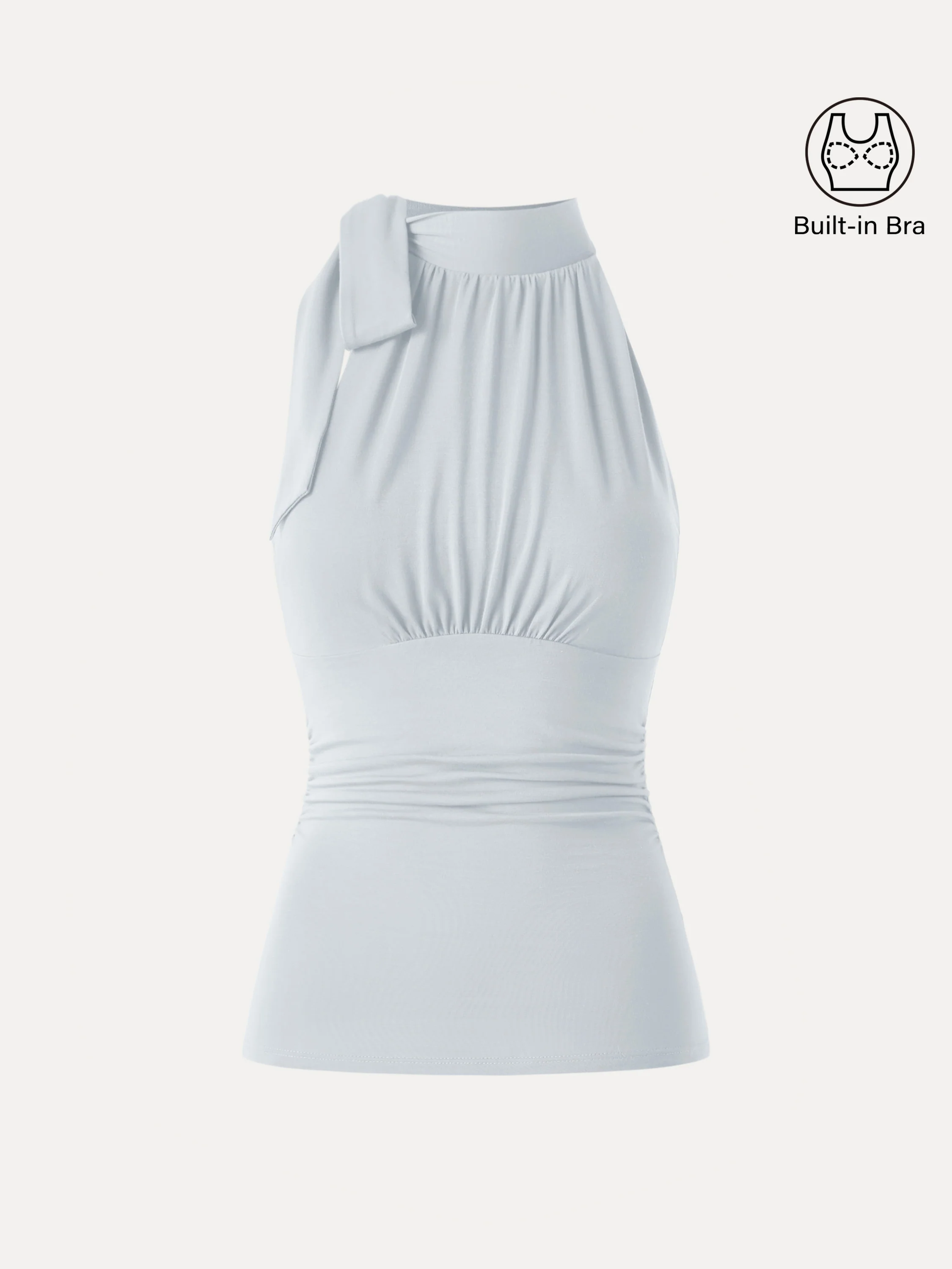 Side Ruched High Tie Neck New Airy Bra Tank - Image 14