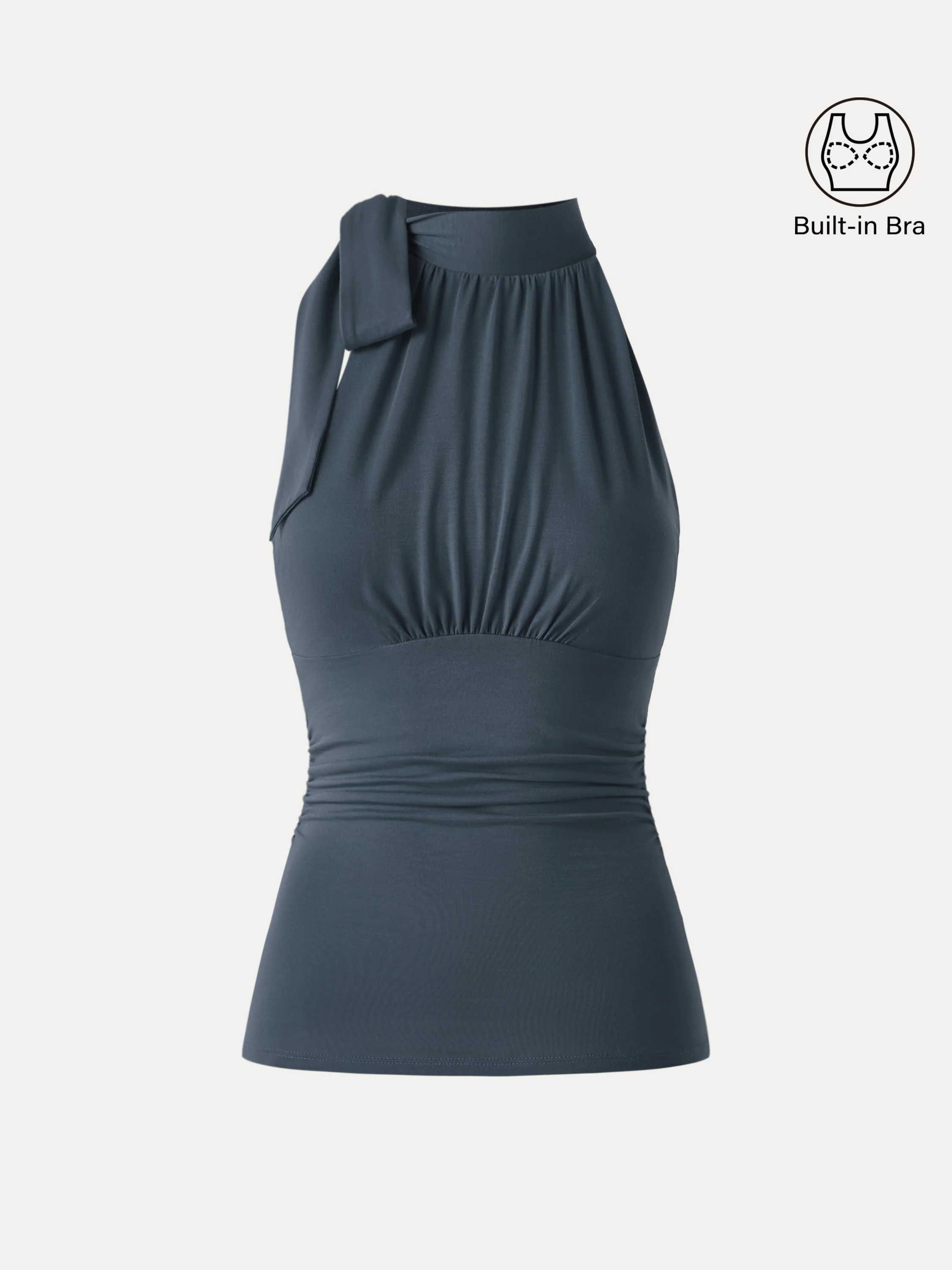 Side Ruched High Tie Neck New Airy Bra Tank - Image 17
