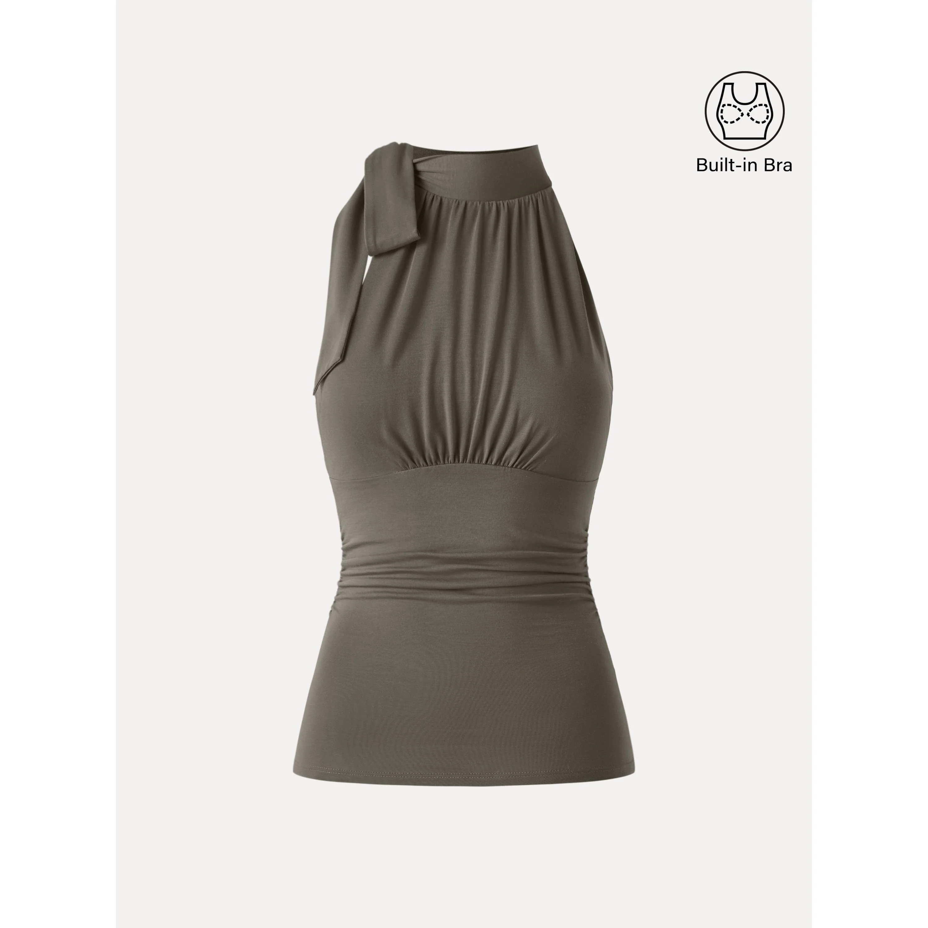 Side Ruched High Tie Neck New Airy Bra Tank - Image 18