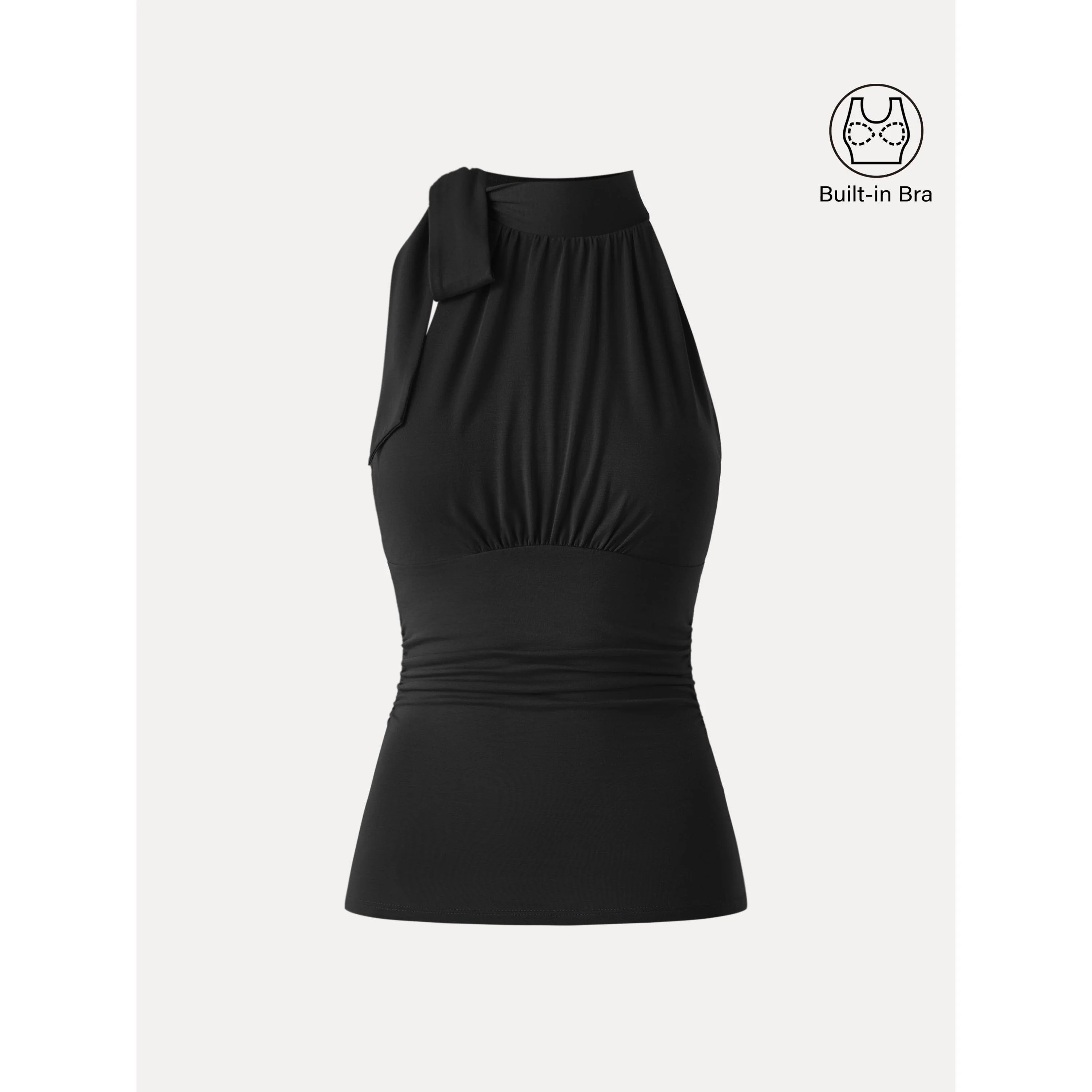 Side Ruched High Tie Neck New Airy Bra Tank - Image 19