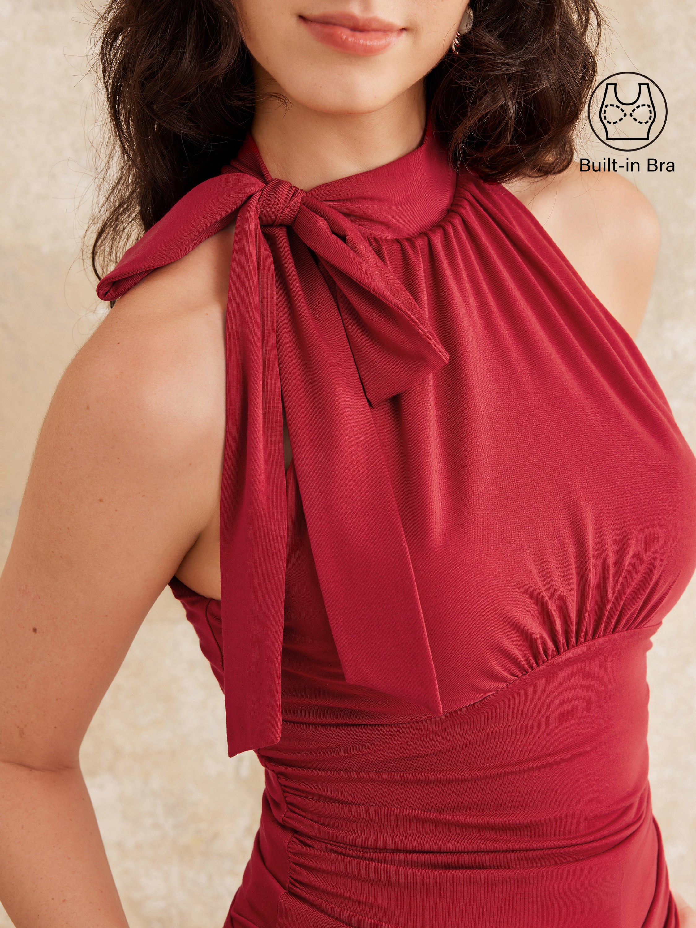 Side Ruched High Tie Neck New Airy Bra Tank - Image 7