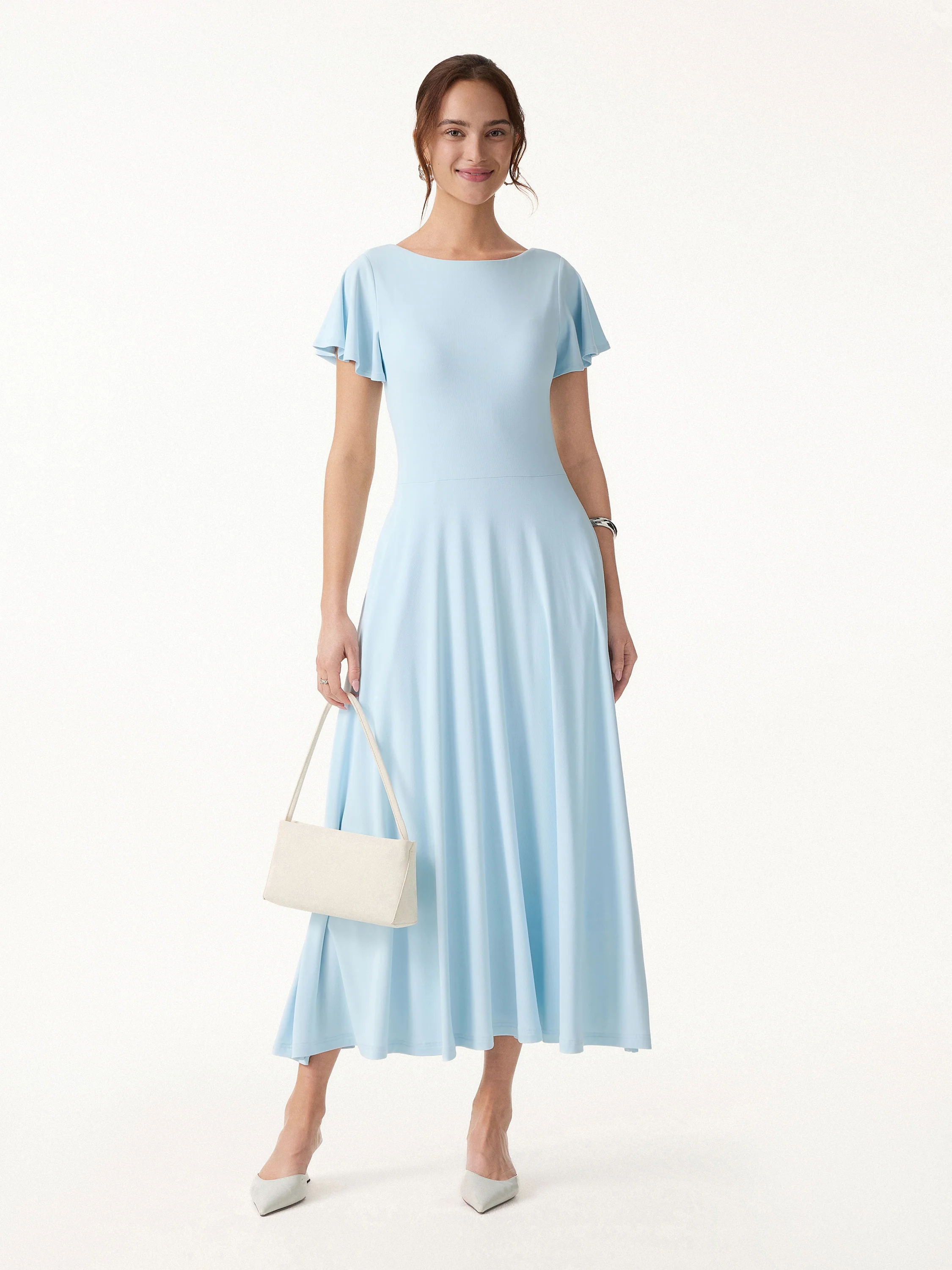 SkinKiss Boatneck Fit-and-Flare Maxi Travel Bra Dress with Pockets - Image 8