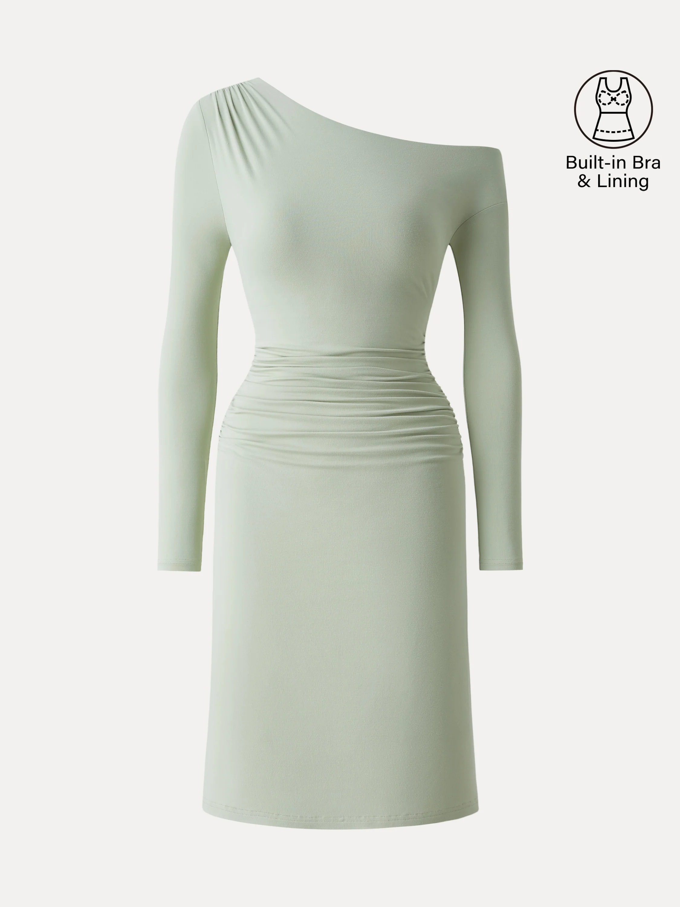 SkinKiss Asymmetrical Neck Ruched Knee Bra Dress - Image 8