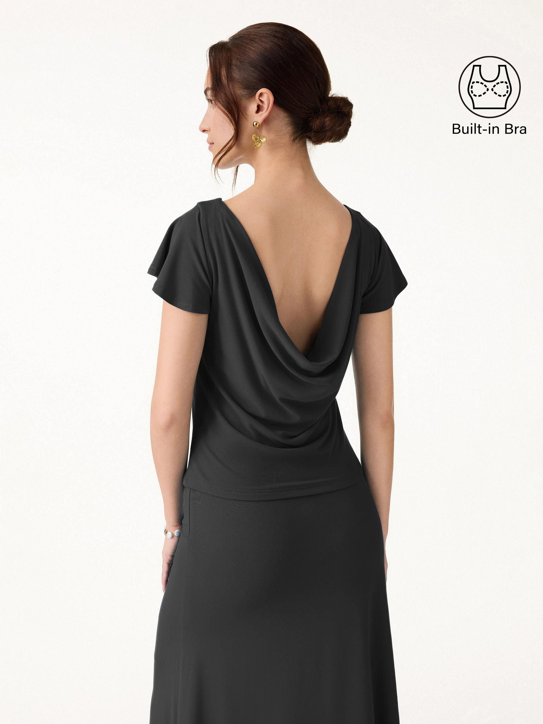 SkinKiss Boatneck Cowl Back Flutter Sleeve Bra Top