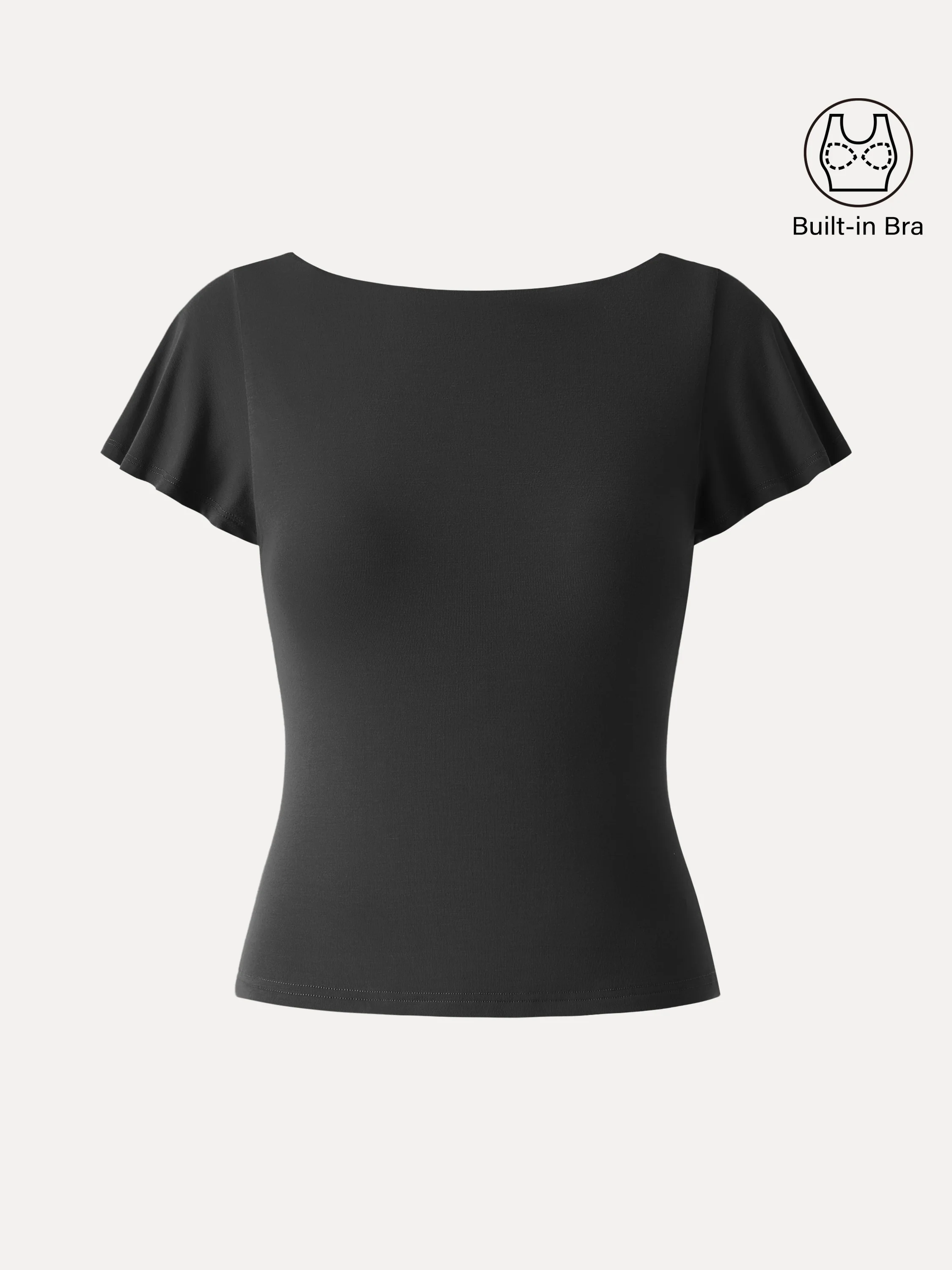 SkinKiss Boatneck Cowl Back Flutter Sleeve Bra Top - Image 2