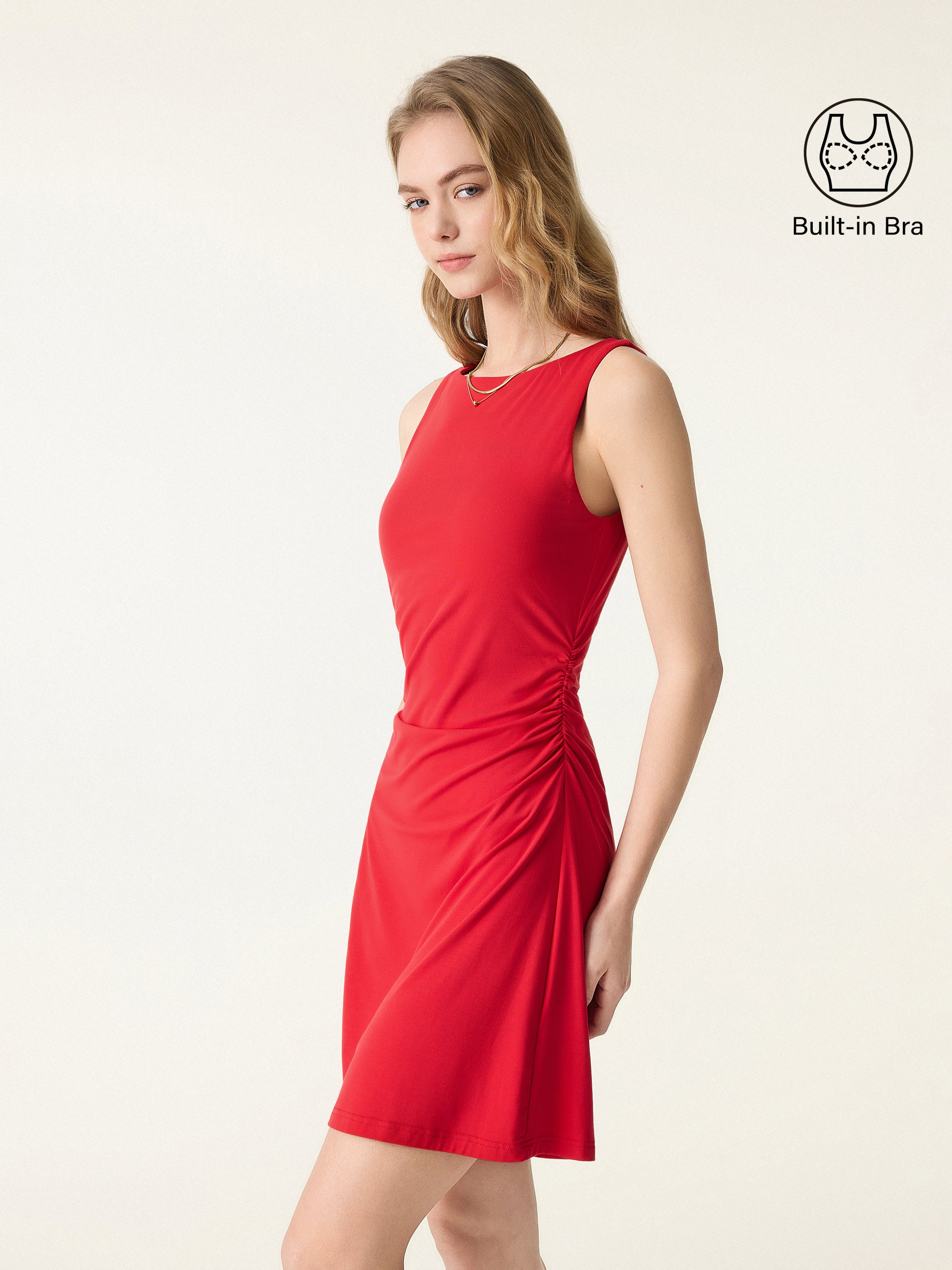 SkinKiss Boatneck Ruched A-line Mini Bra Dress - Image 7