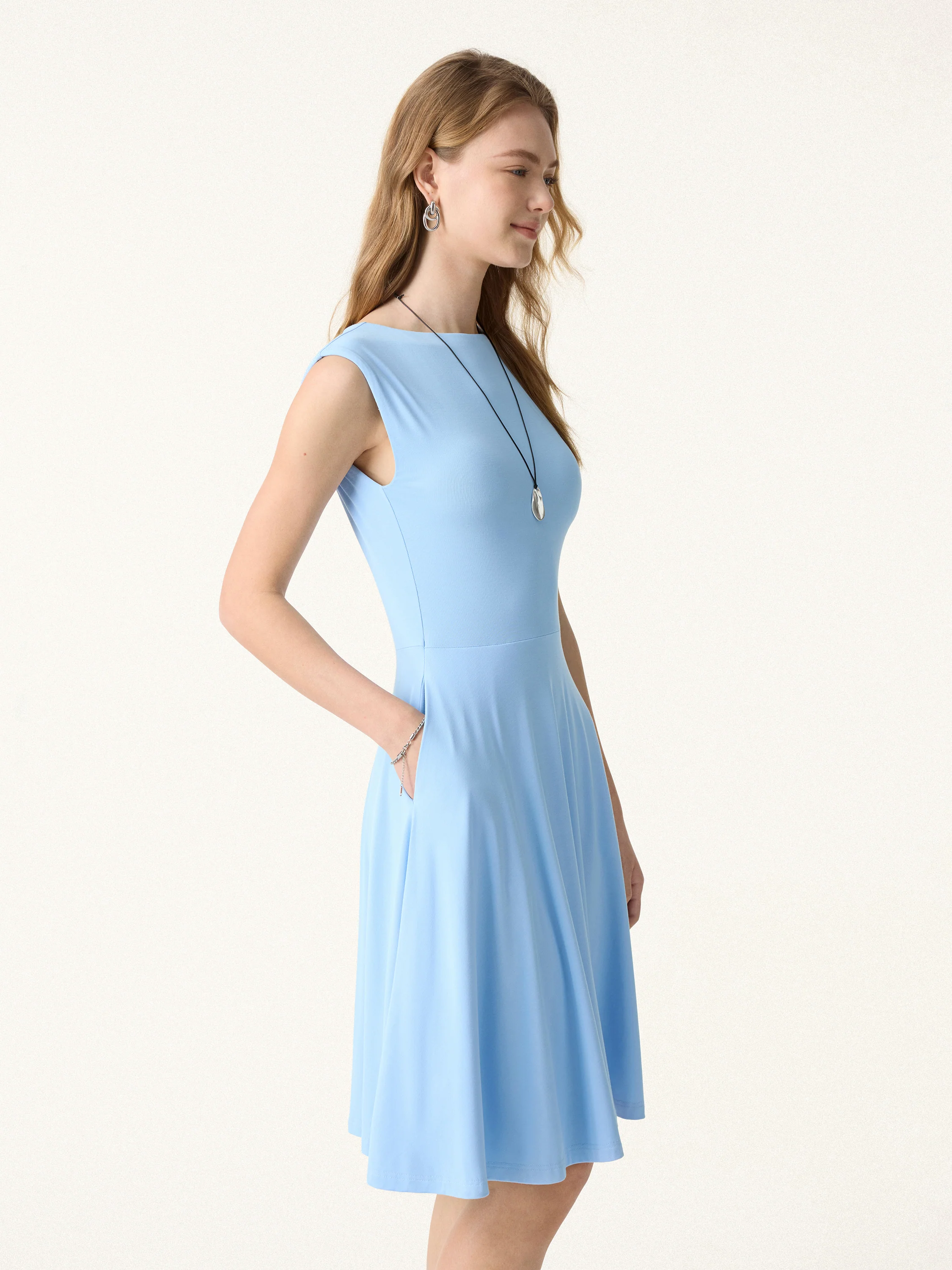 SkinKiss Boatneck Wide Shoulder Bra Dress with Pockets - Image 10