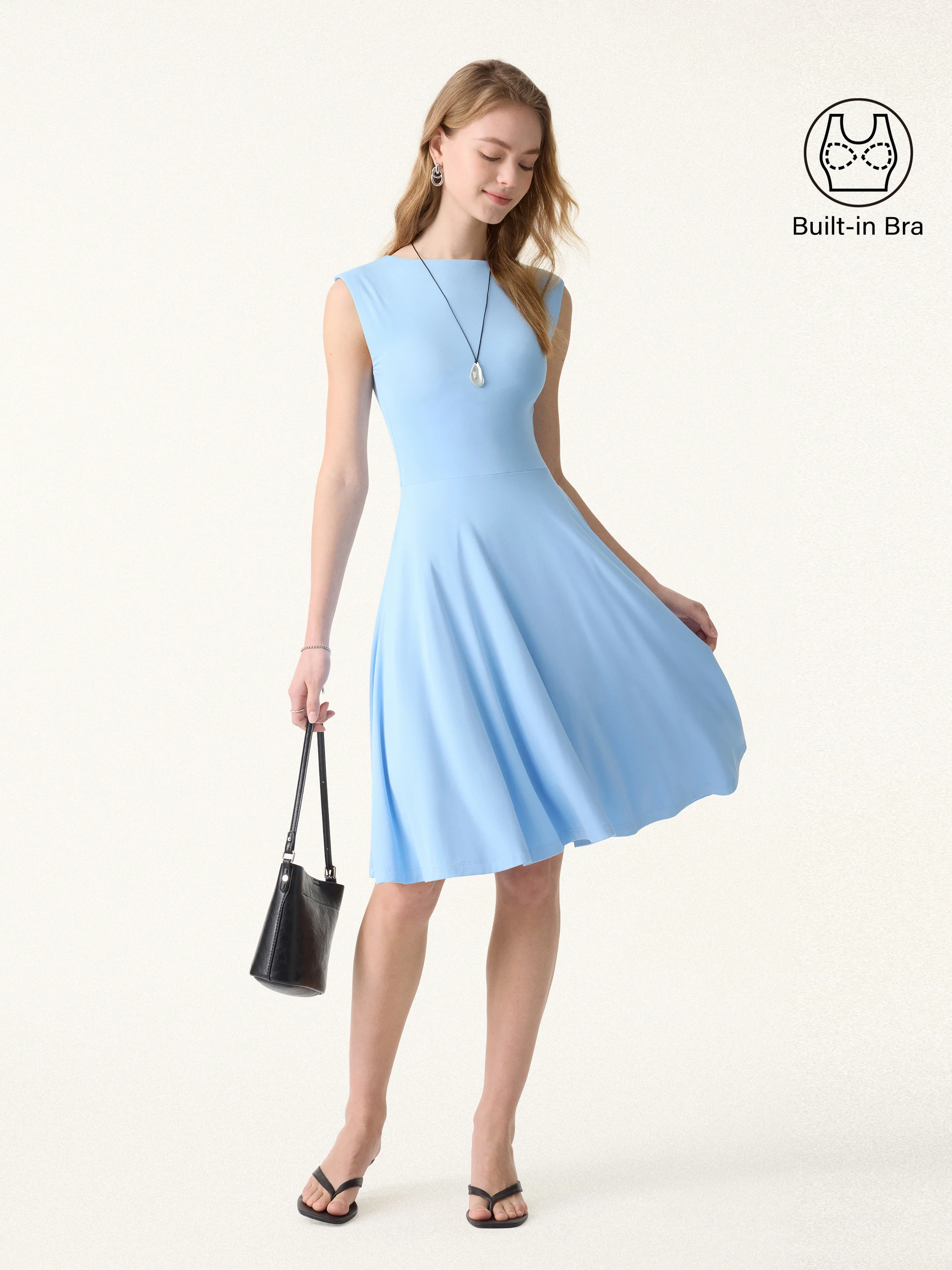 SkinKiss Boatneck Wide Shoulder Bra Dress with Pockets - Image 4