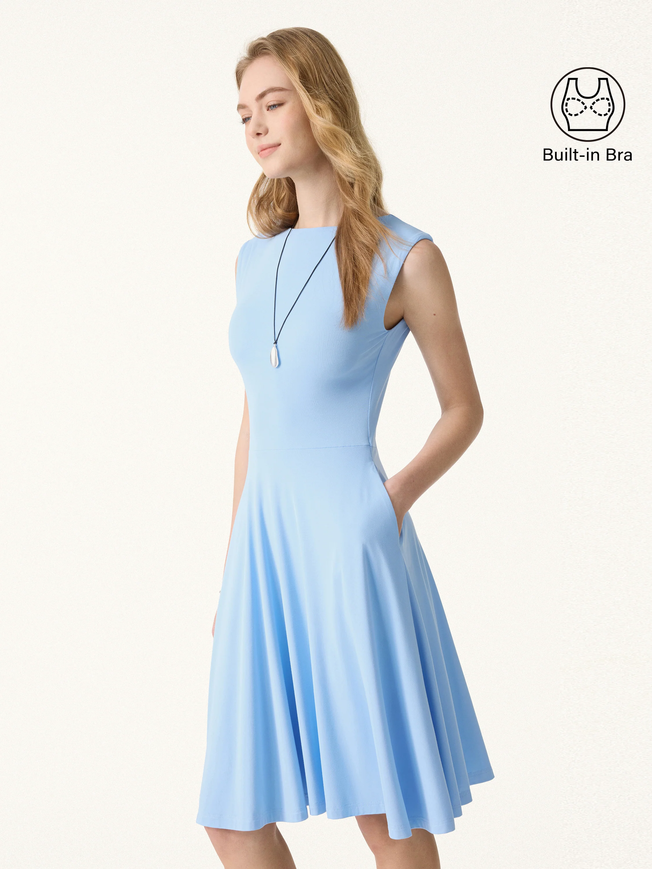 SkinKiss Boatneck Wide Shoulder Bra Dress with Pockets - Image 7
