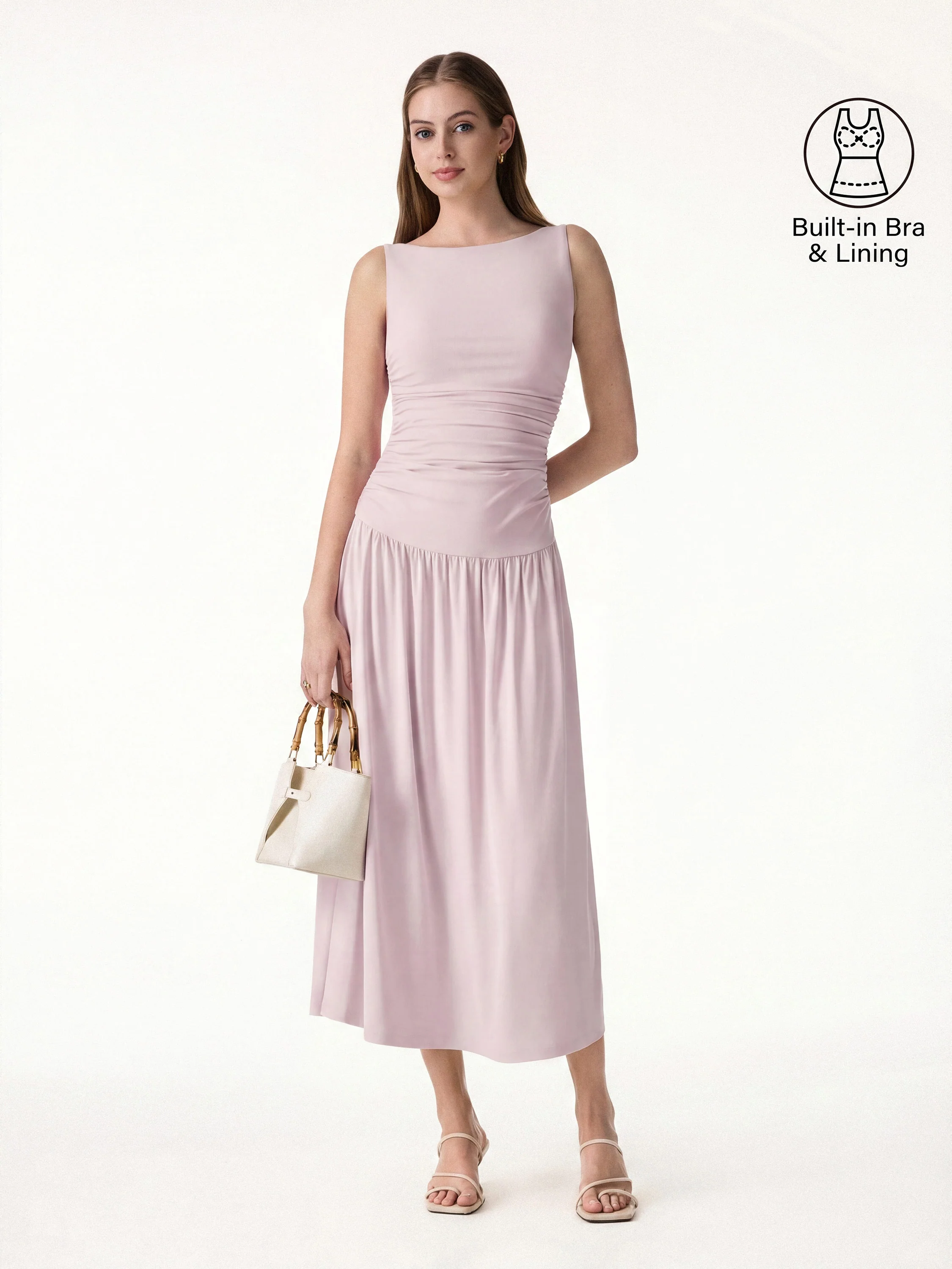 SkinKiss Cooling Boatneck Ruched Midi Bra Dress - Image 11