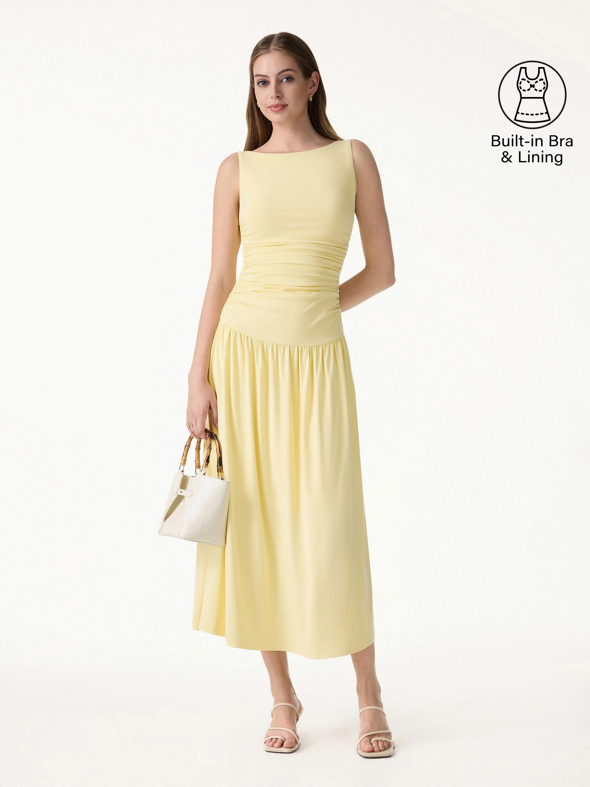 SkinKiss Cooling Boatneck Ruched Midi Bra Dress - Image 4