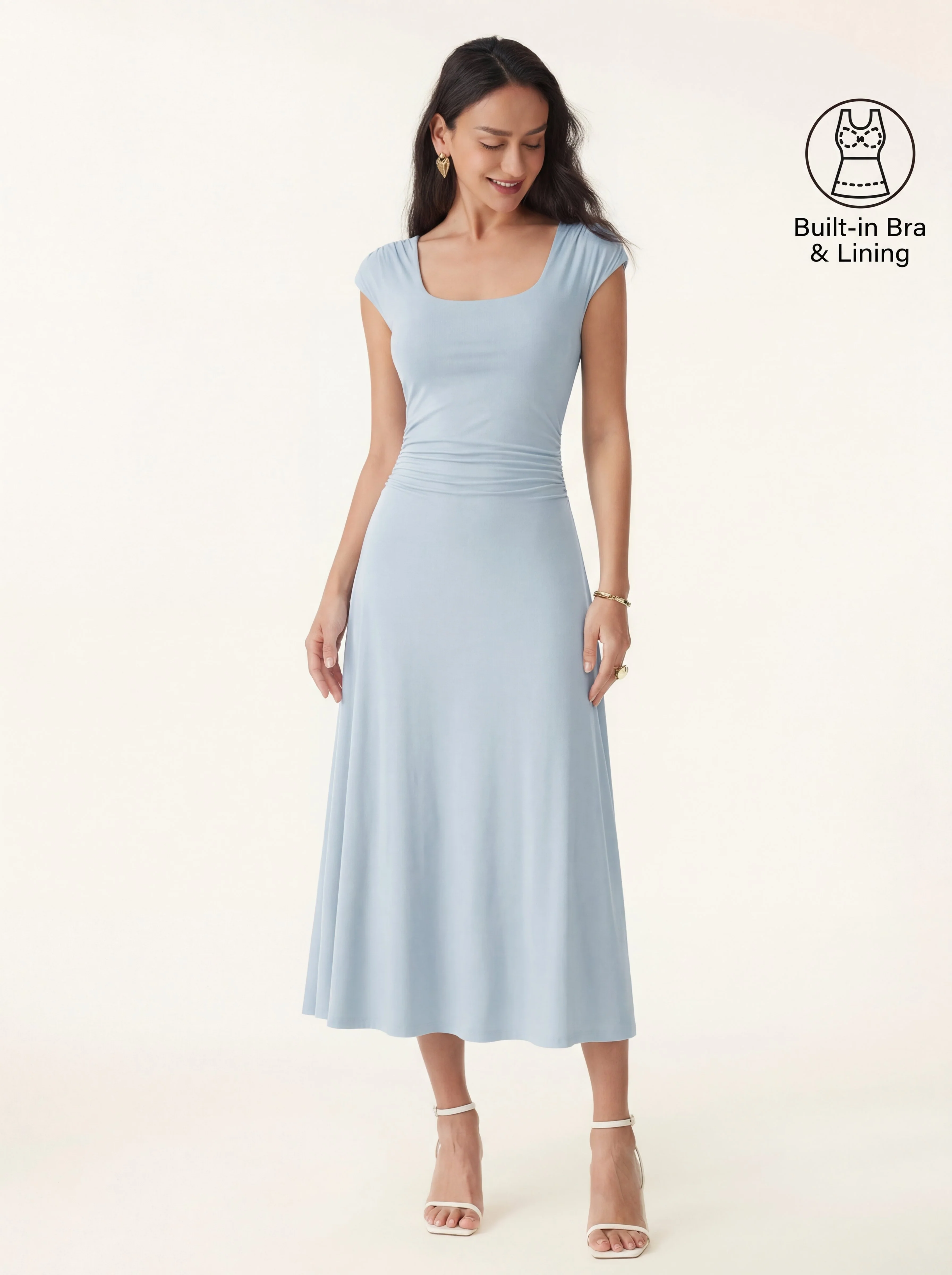 SkinKiss Cooling Square Neck Ruched Midi Bra Dress - Image 11