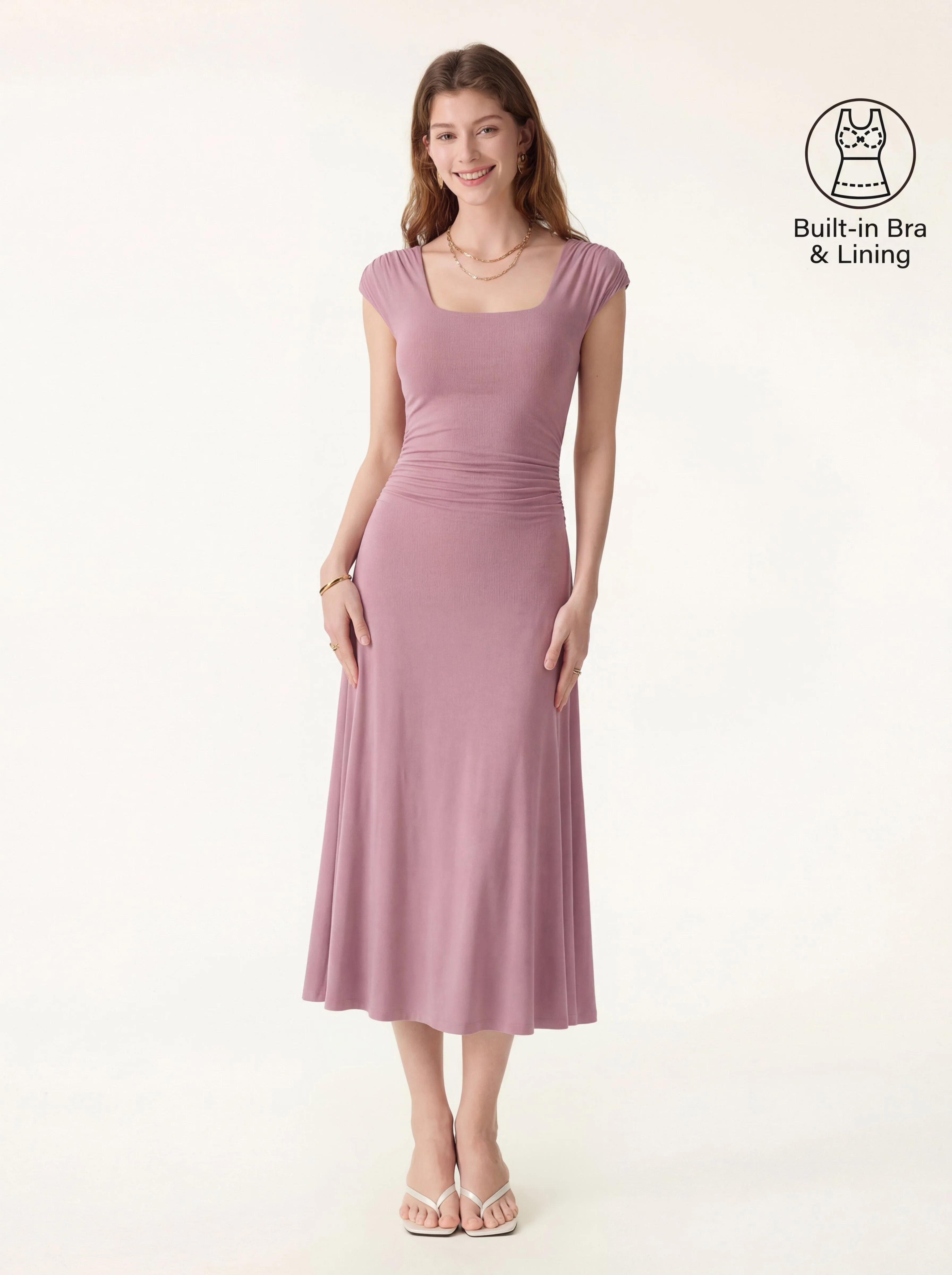SkinKiss Cooling Square Neck Ruched Midi Bra Dress - Image 13