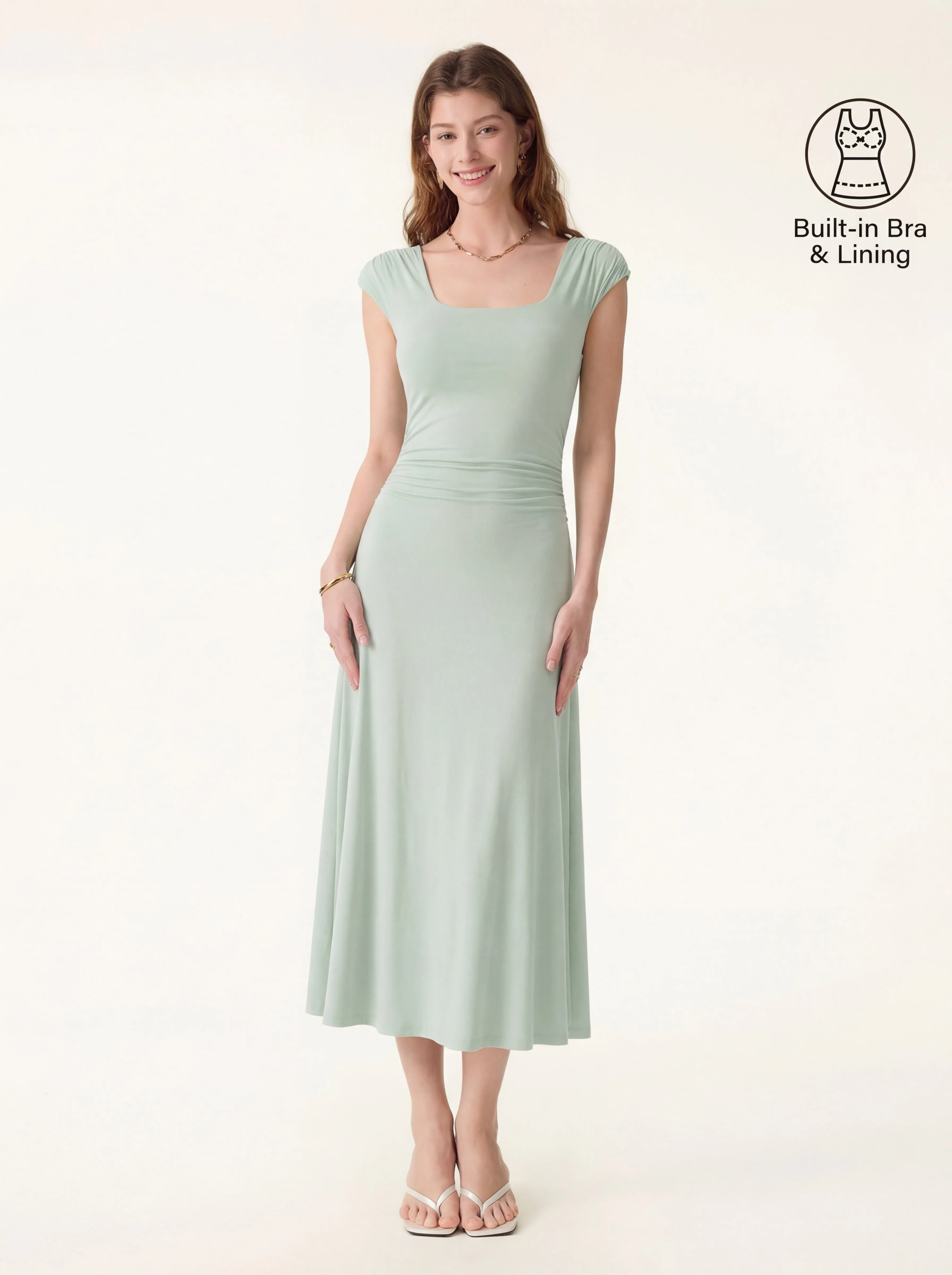 SkinKiss Cooling Square Neck Ruched Midi Bra Dress - Image 15