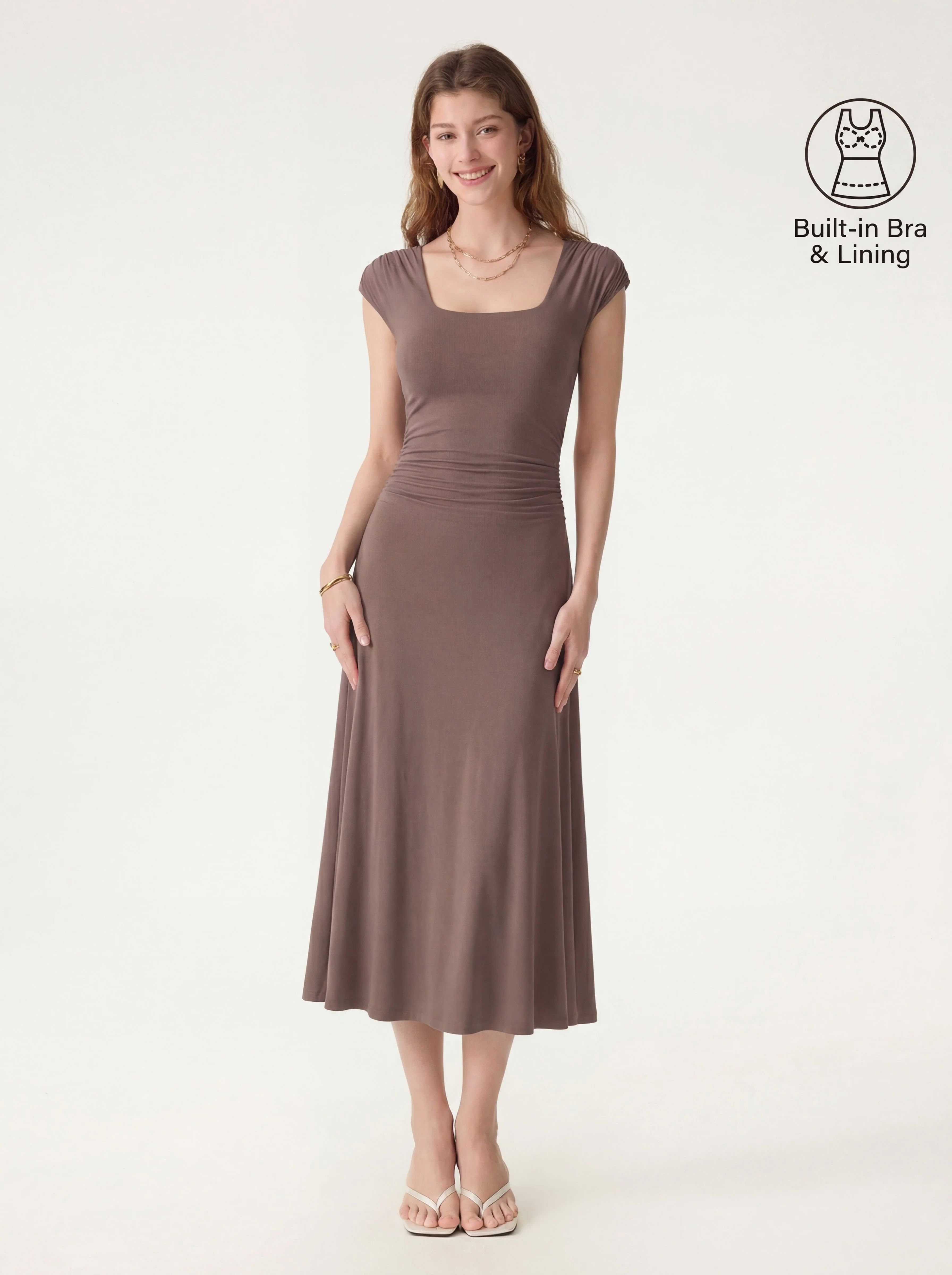 SkinKiss Cooling Square Neck Ruched Midi Bra Dress - Image 9