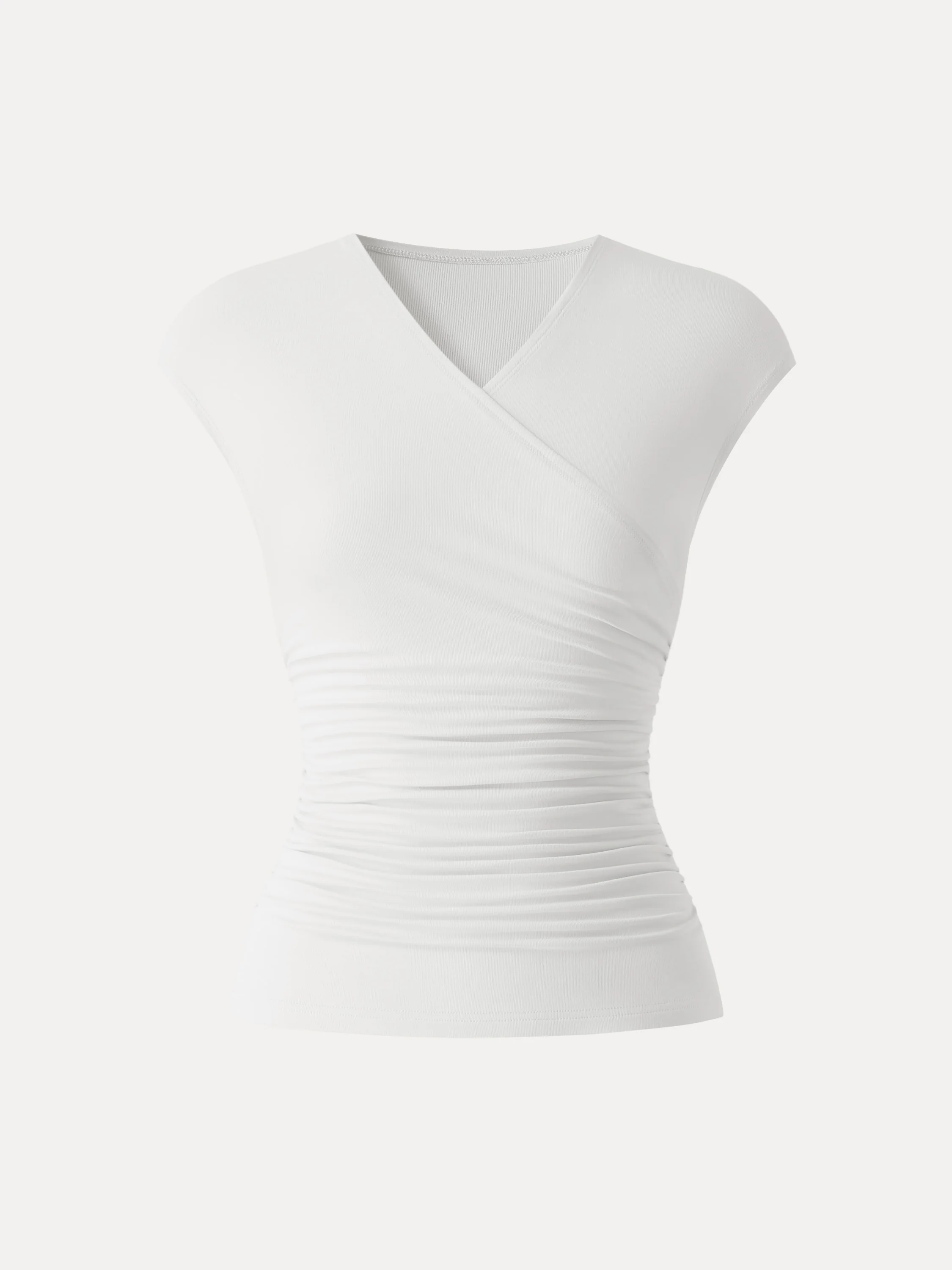 SkinKiss Cooling Surplice Ruched Cap Sleeve Summer Top - Image 2