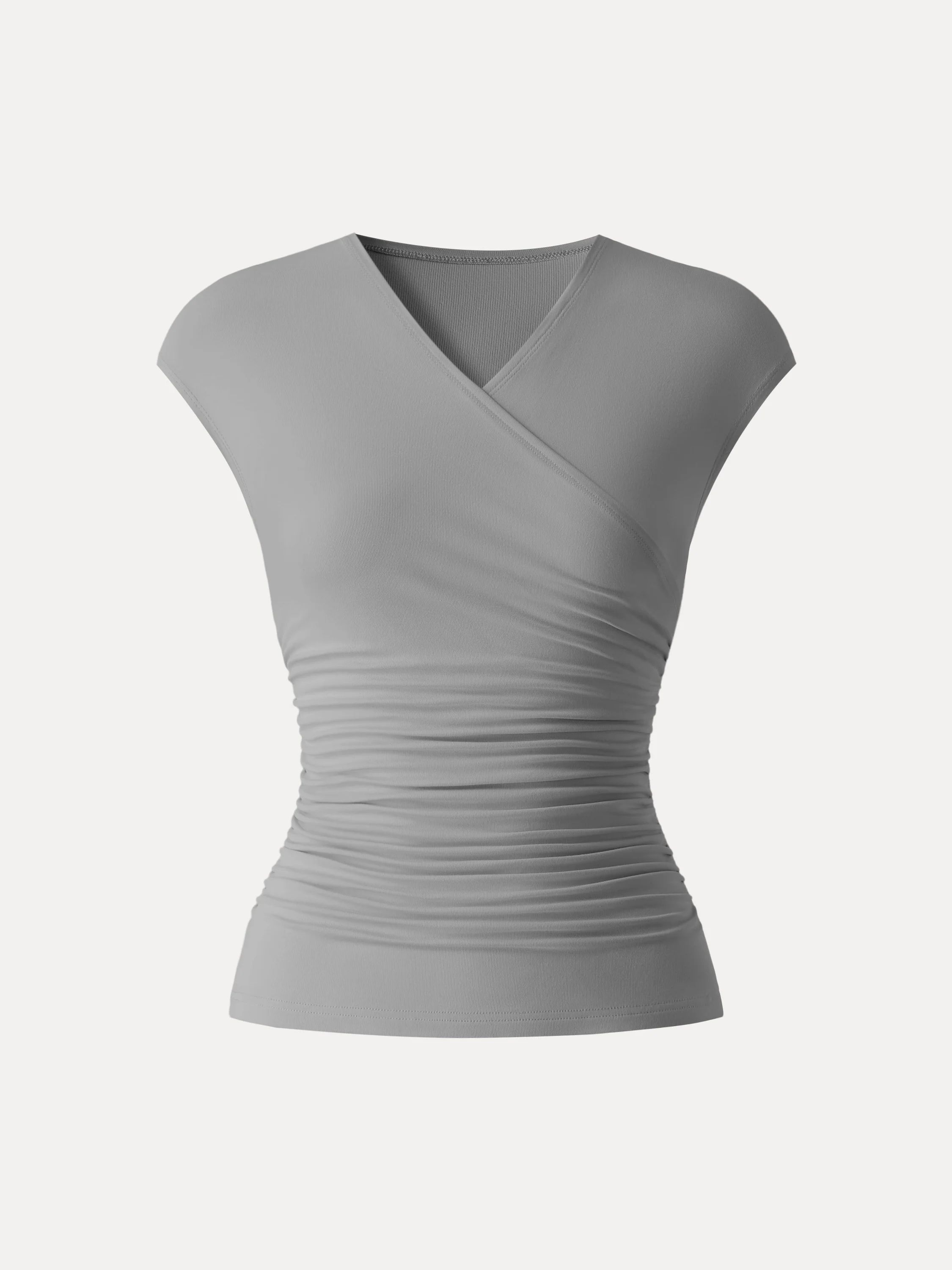 SkinKiss Cooling Surplice Ruched Cap Sleeve Summer Top - Image 3