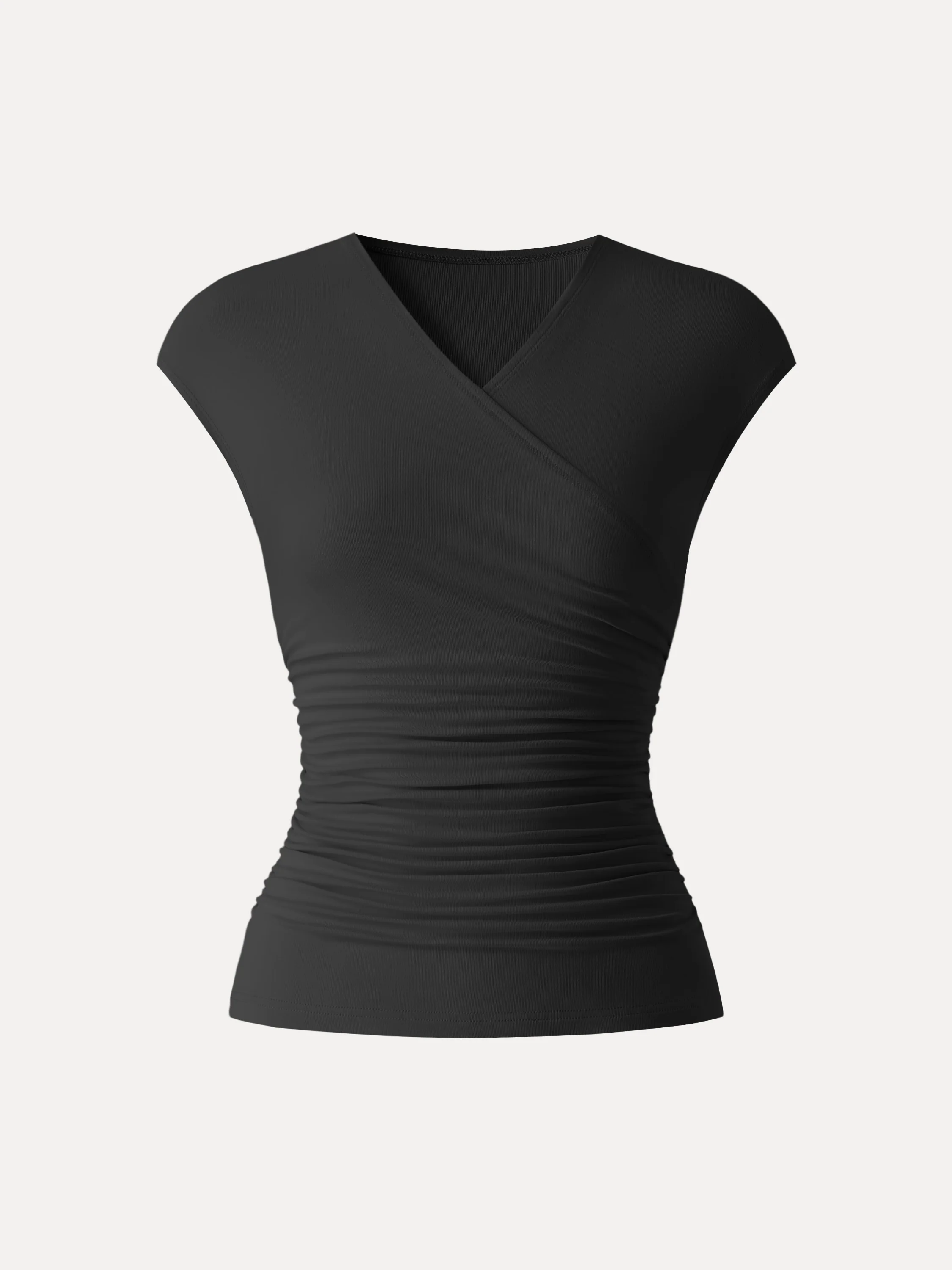 SkinKiss Cooling Surplice Ruched Cap Sleeve Summer Top - Image 5