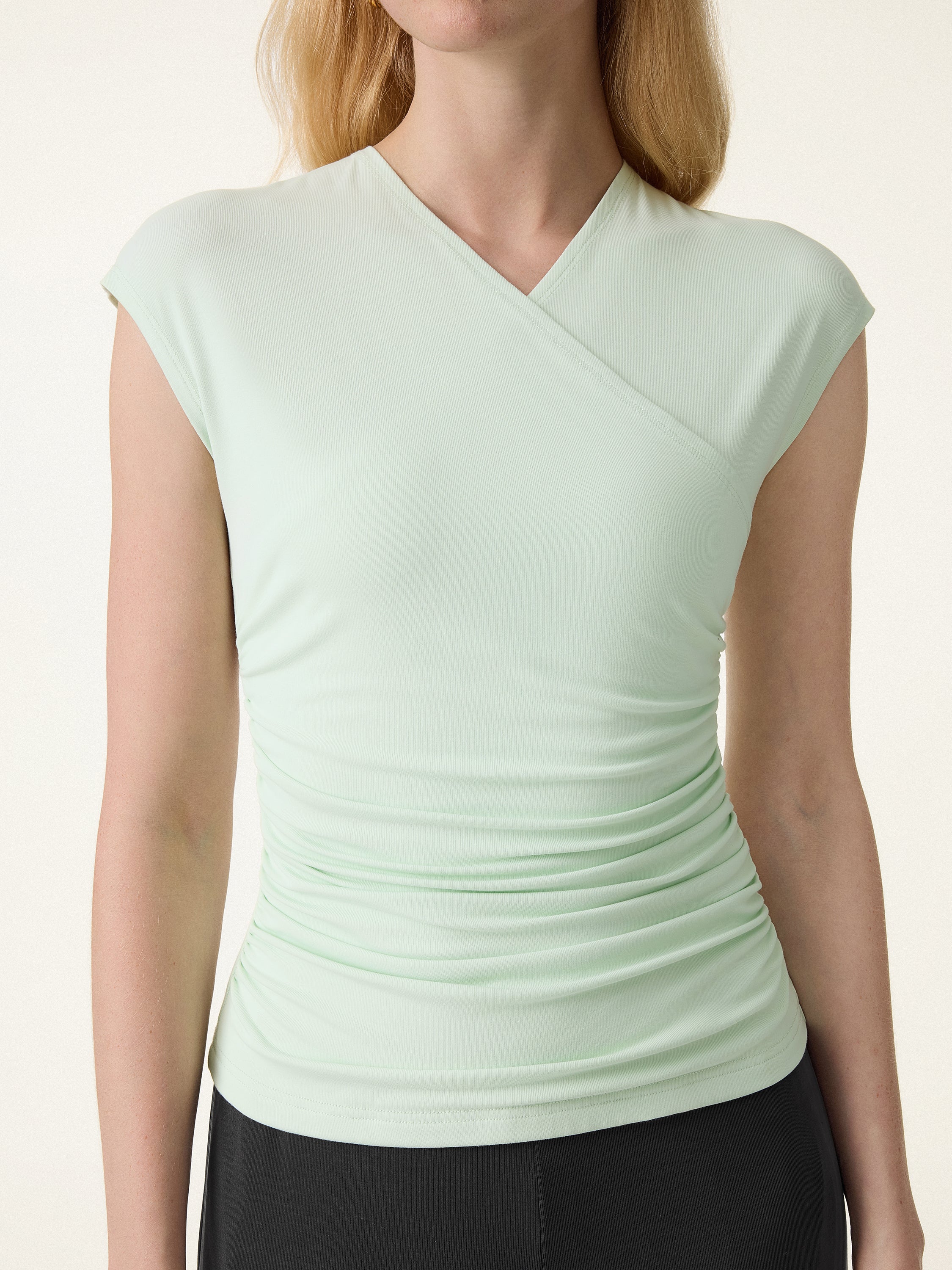 SkinKiss Cooling Surplice Ruched Cap Sleeve Summer Top - Image 8