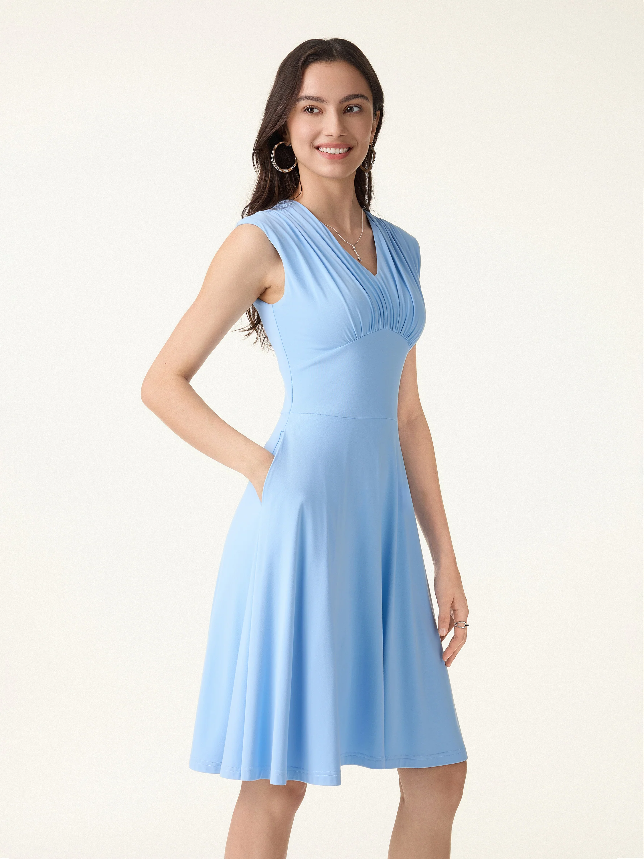 SkinKiss Cooling V-Neck Gathered Bra Dress with Pockets - Image 7