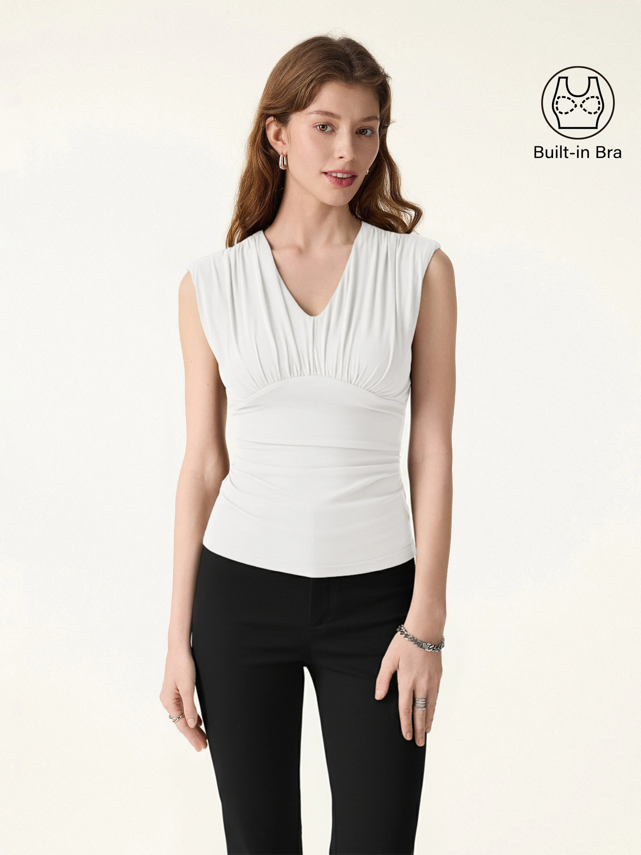 SkinKiss Cooling V-Neck Ruched Wide Shoulder Bra Tank - Image 10