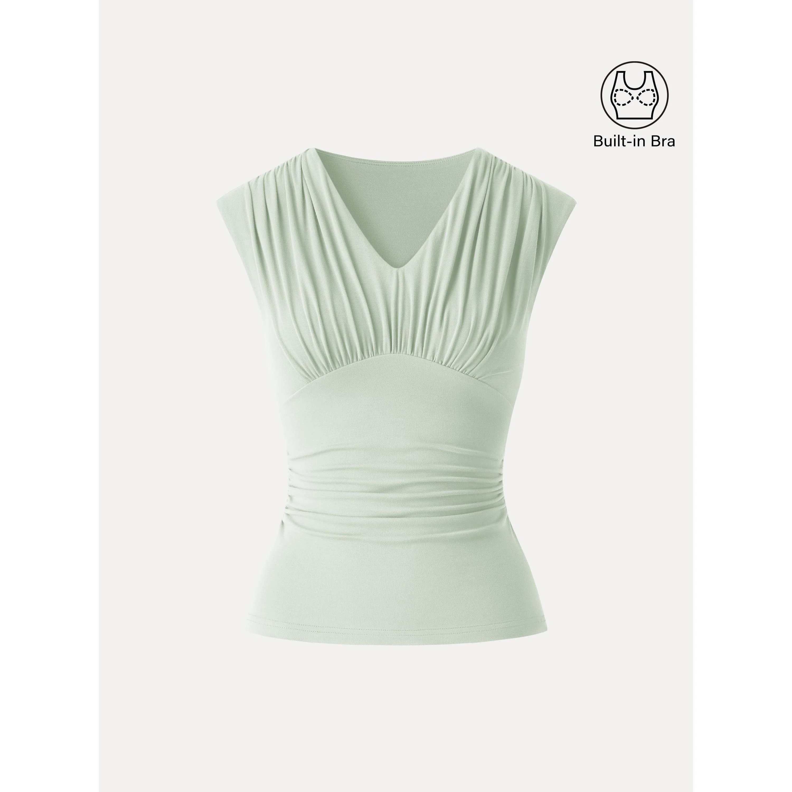 SkinKiss Cooling V-Neck Ruched Wide Shoulder Bra Tank - Image 16