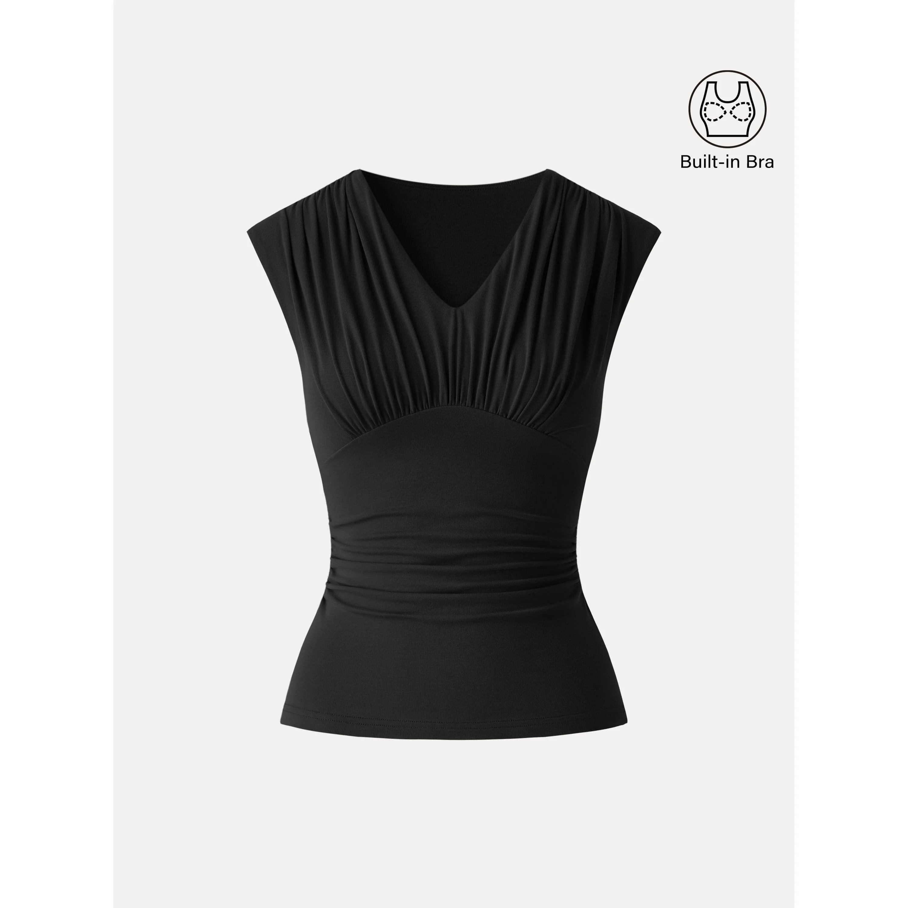 SkinKiss Cooling V-Neck Ruched Wide Shoulder Bra Tank - Image 17