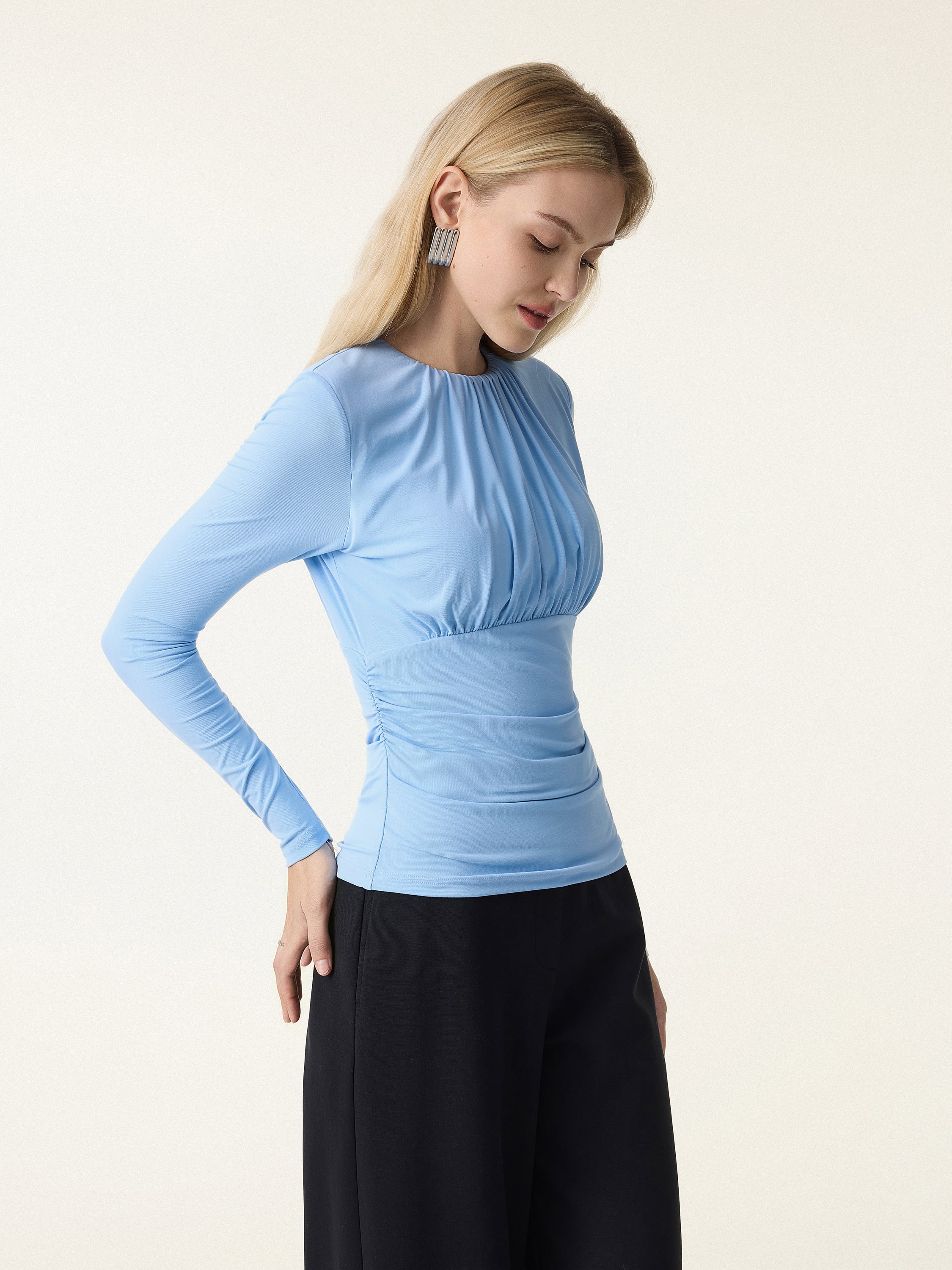 SkinKiss Round Neck All-over Ruching Bra Top - Image 8