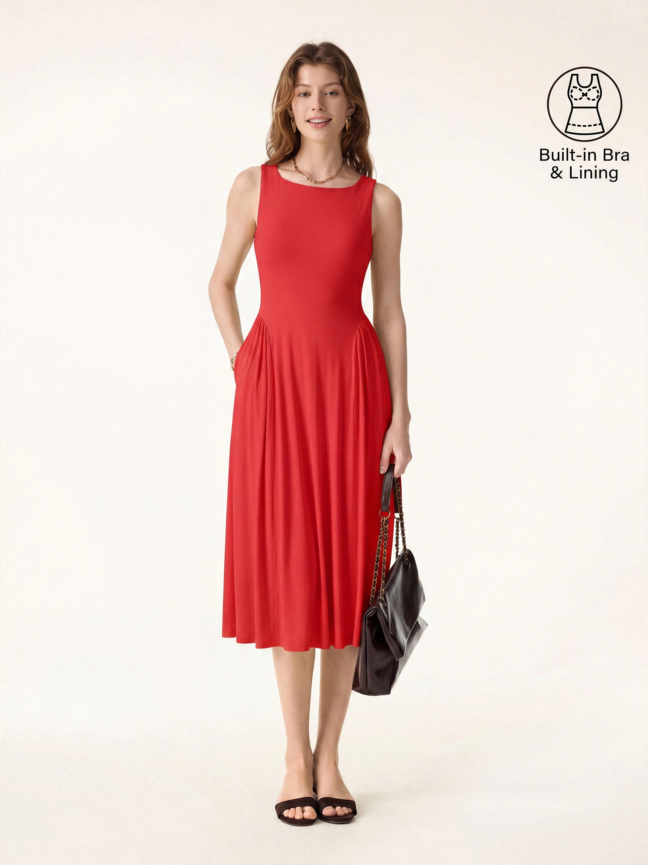 SkinKiss Ruched Fit-and-Flare Midi Bra Dress with Pockets - Image 13