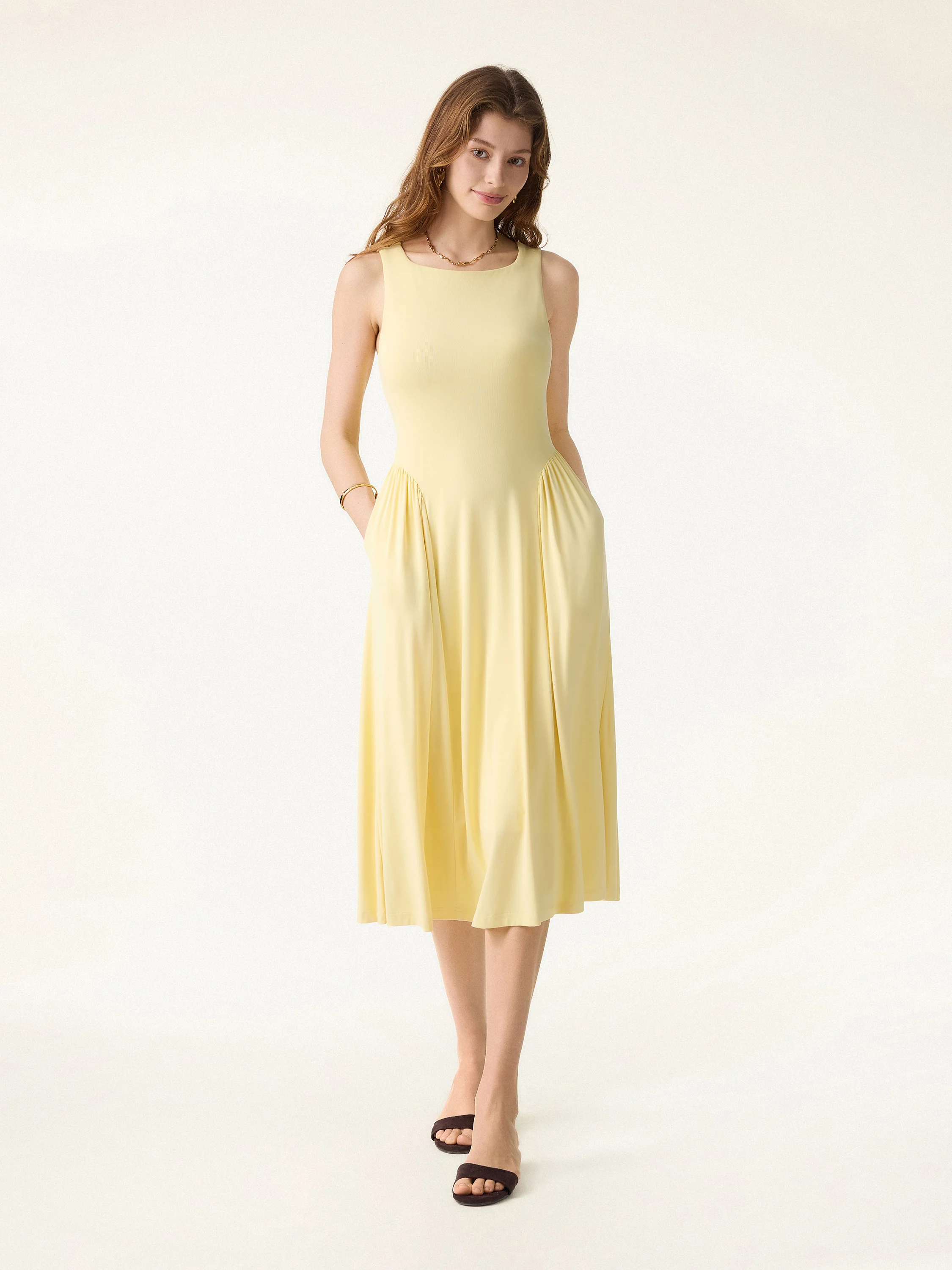 SkinKiss Ruched Fit-and-Flare Midi Bra Dress with Pockets - Image 4
