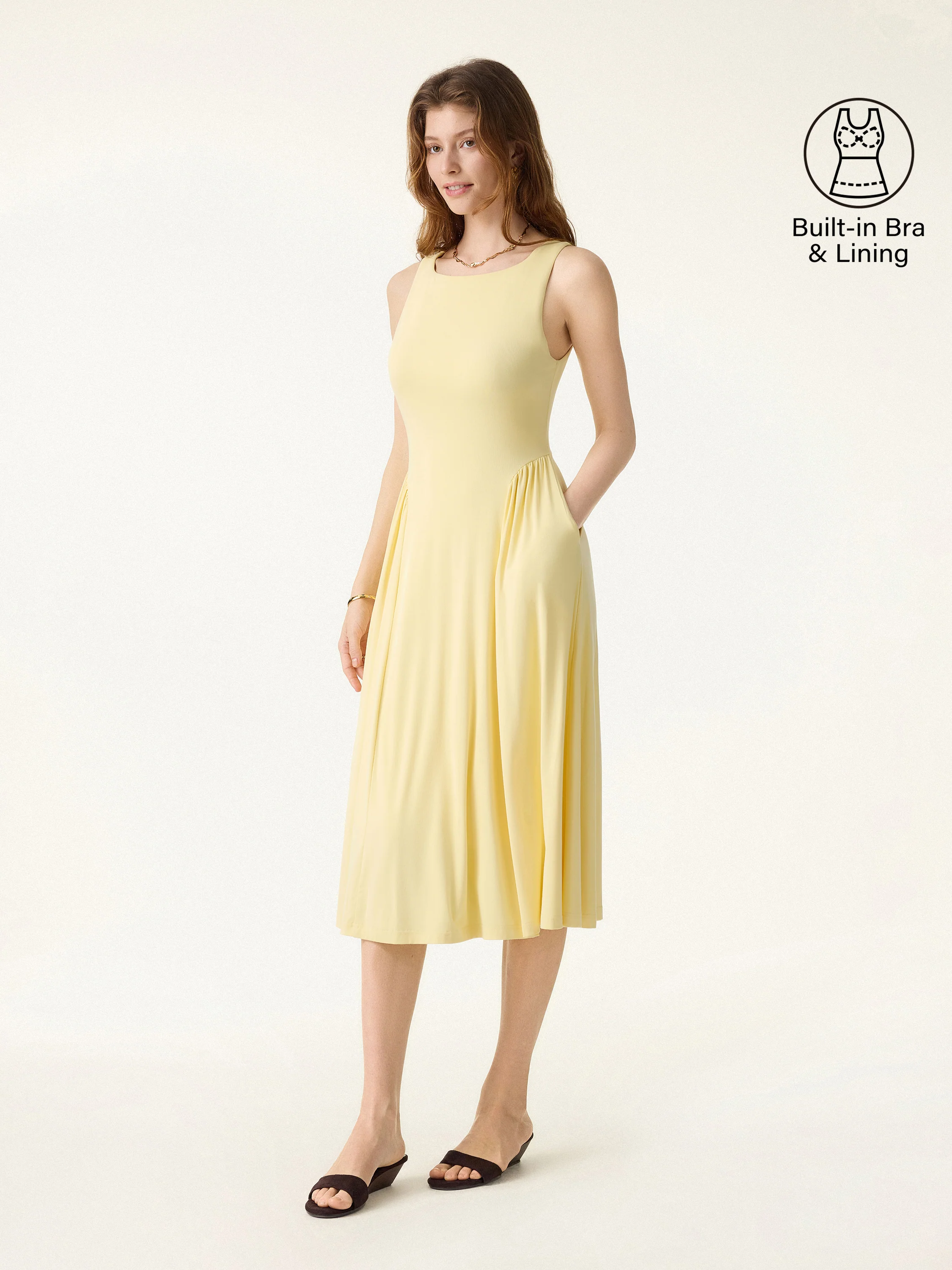 SkinKiss Ruched Fit-and-Flare Midi Bra Dress with Pockets - Image 7