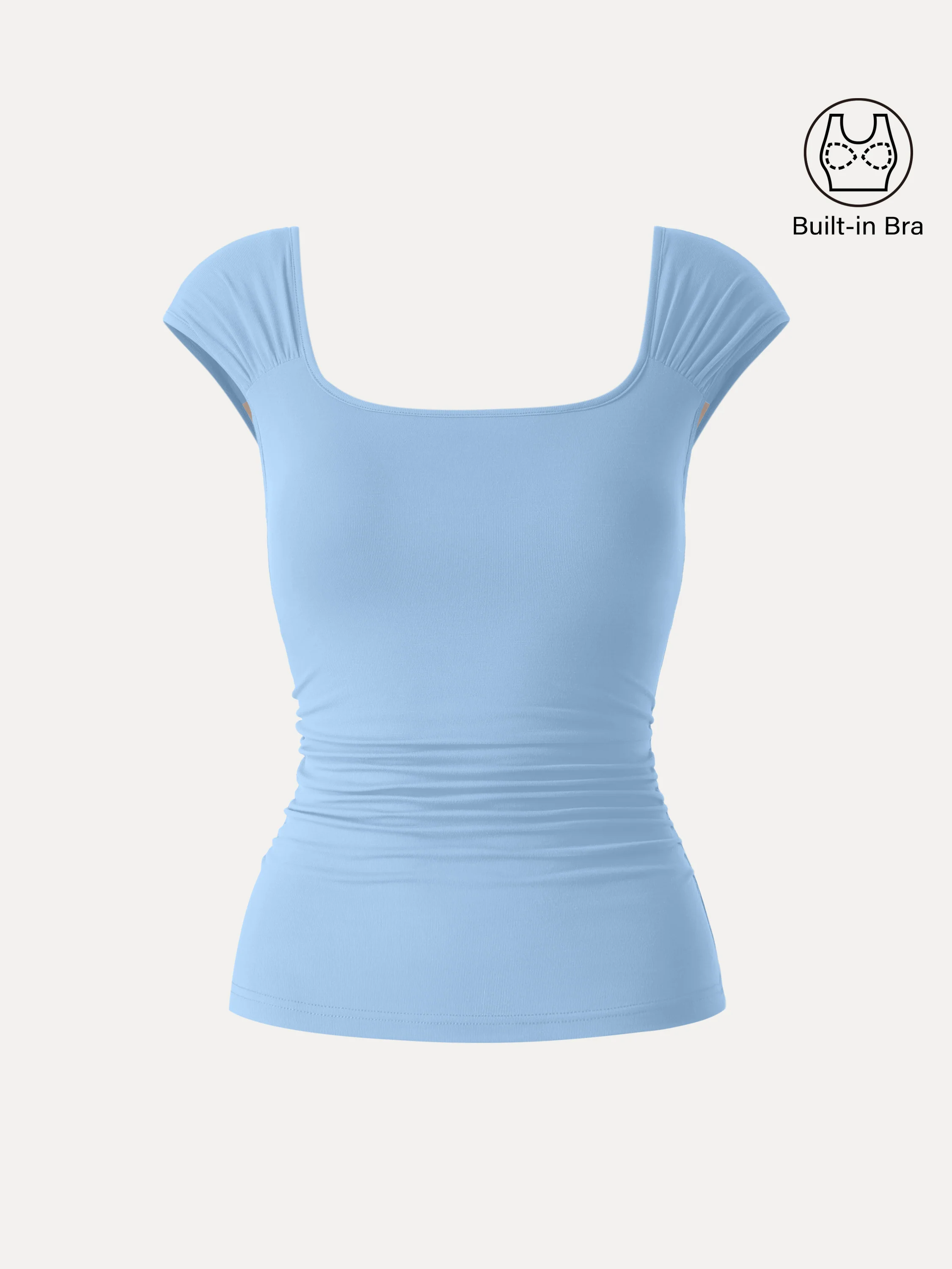 SkinKiss Square Neck Cap Sleeve Ruched Bra Top - Image 11