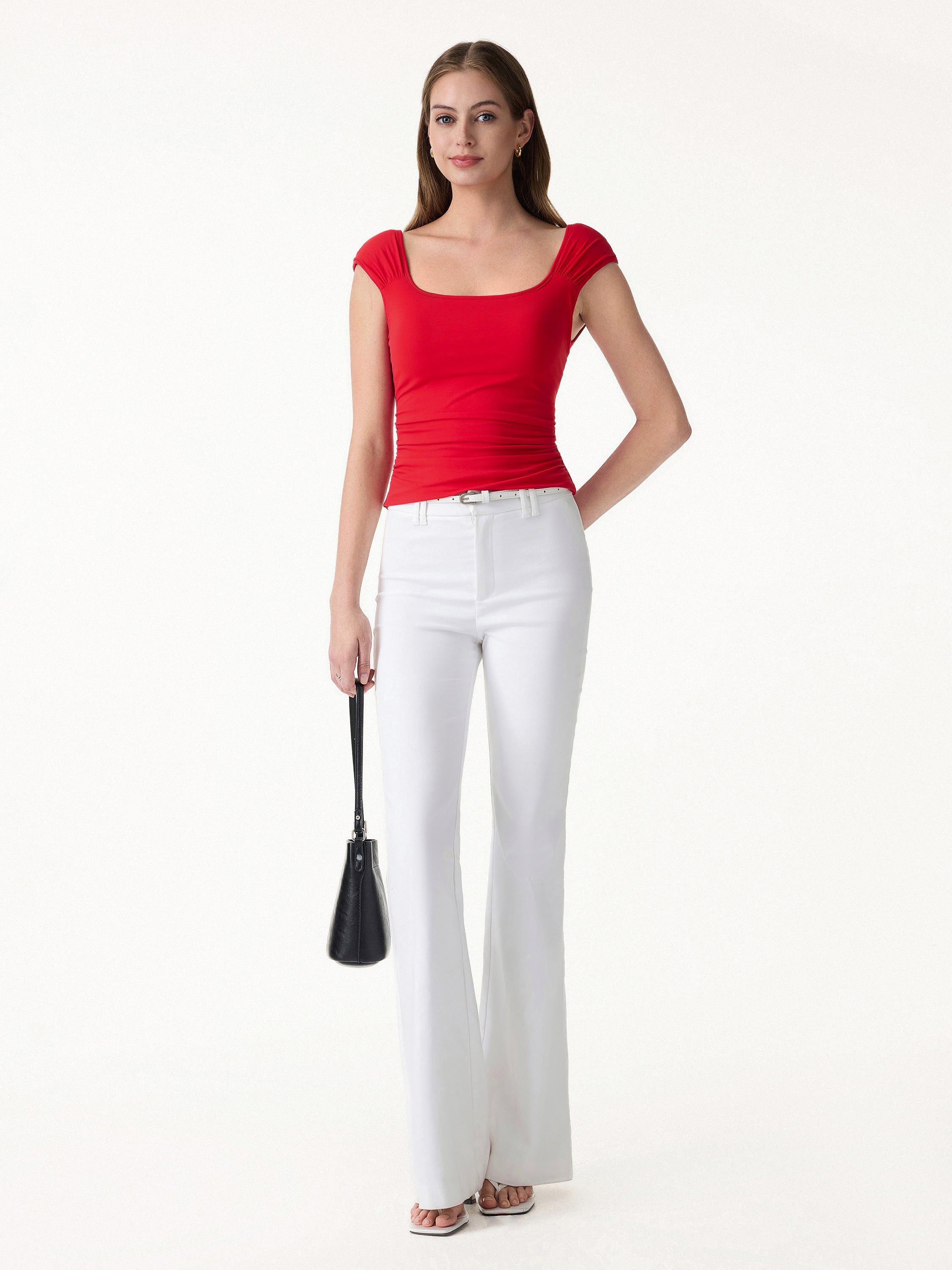 SkinKiss Square Neck Cap Sleeve Ruched Bra Top - Image 4