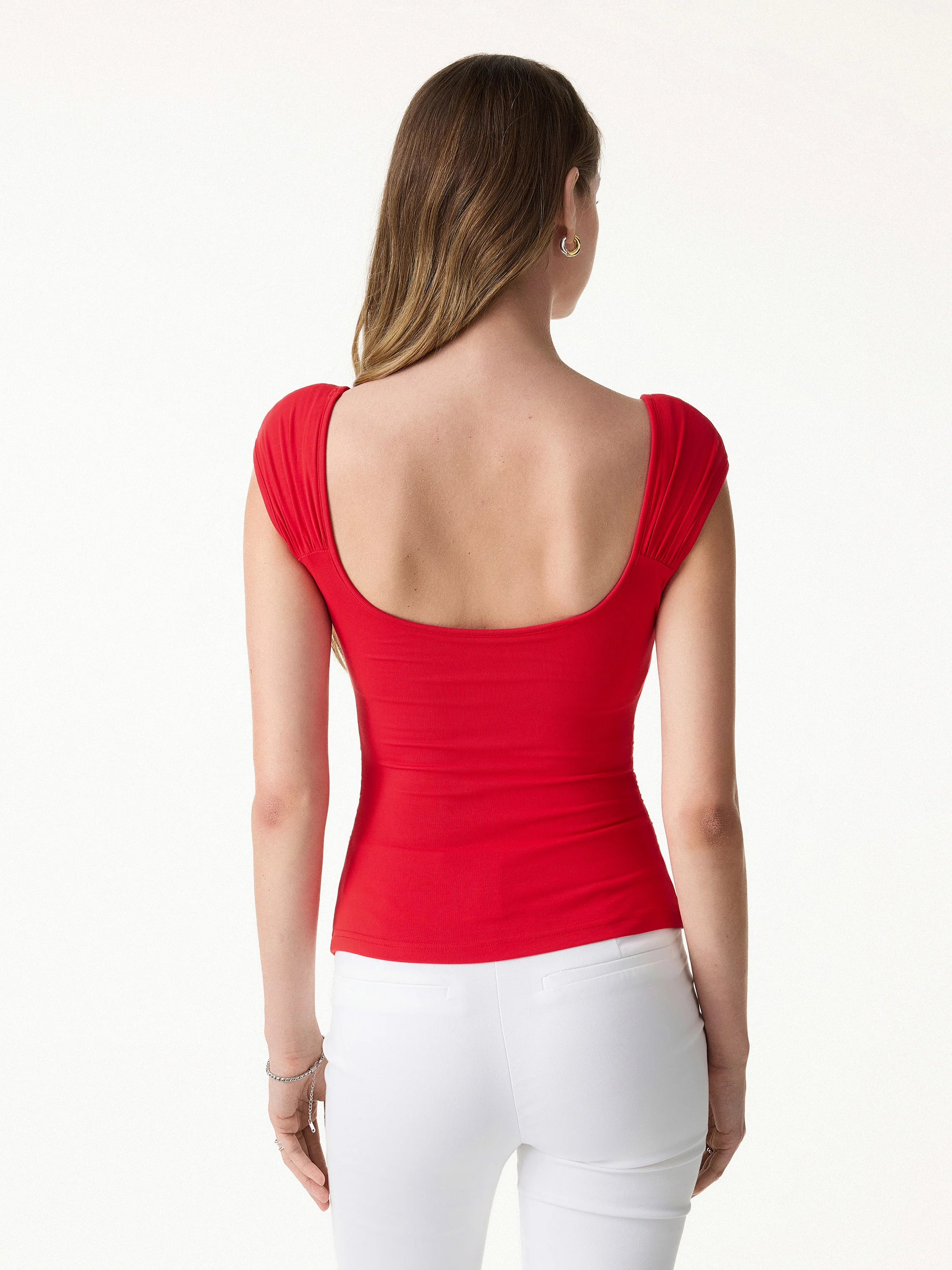 SkinKiss Square Neck Cap Sleeve Ruched Bra Top - Image 6
