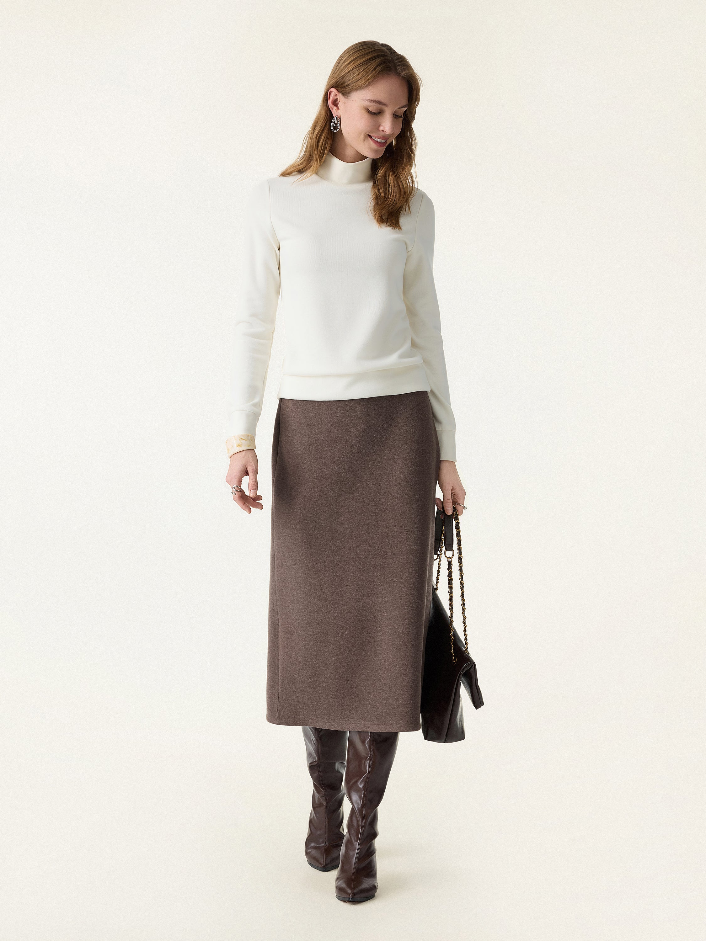 Slimming A-line Pull-on Midi Skirt - Image 3