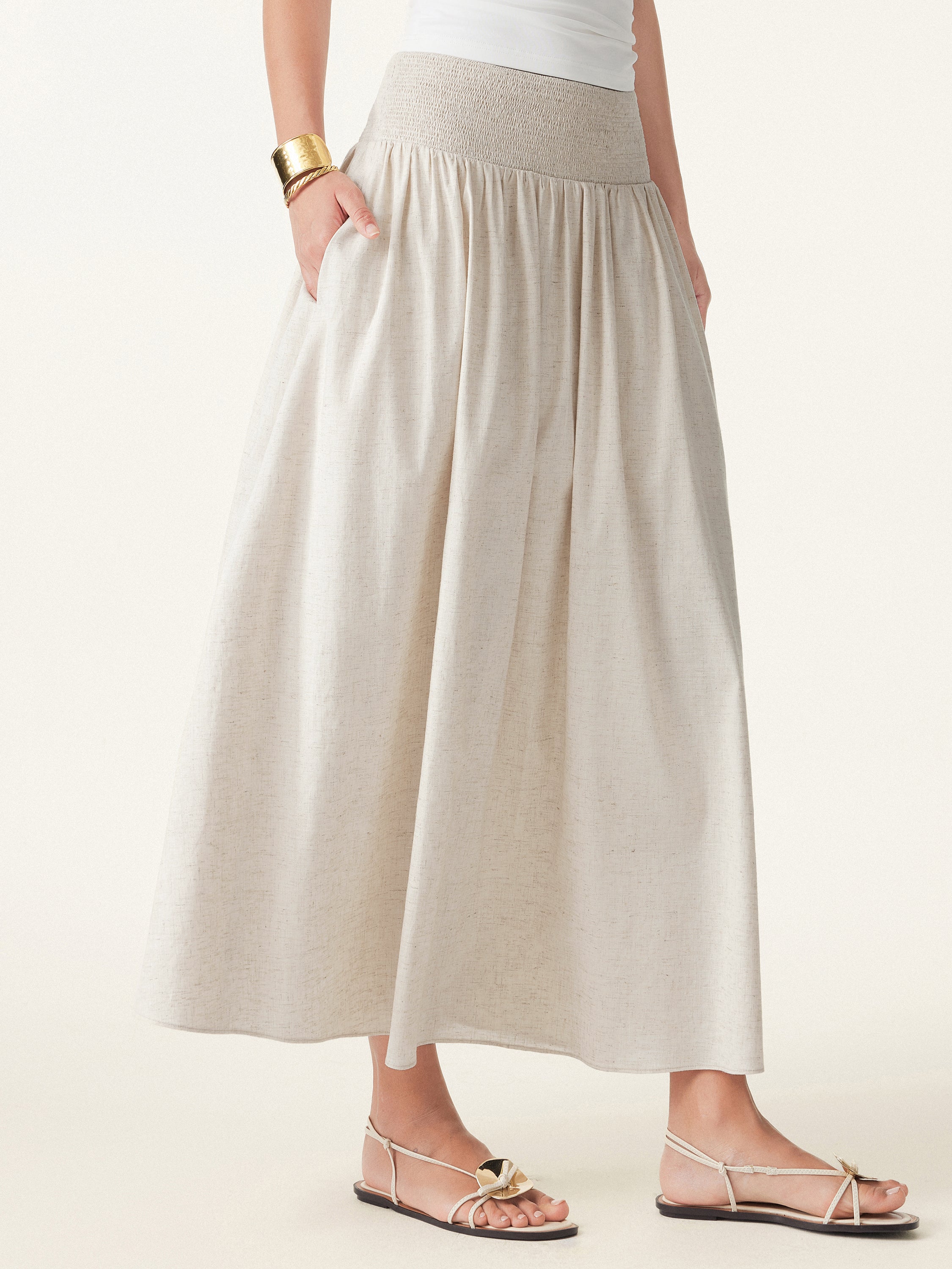 European Linen Smocked Waist Skirt with Pockets - Image 7