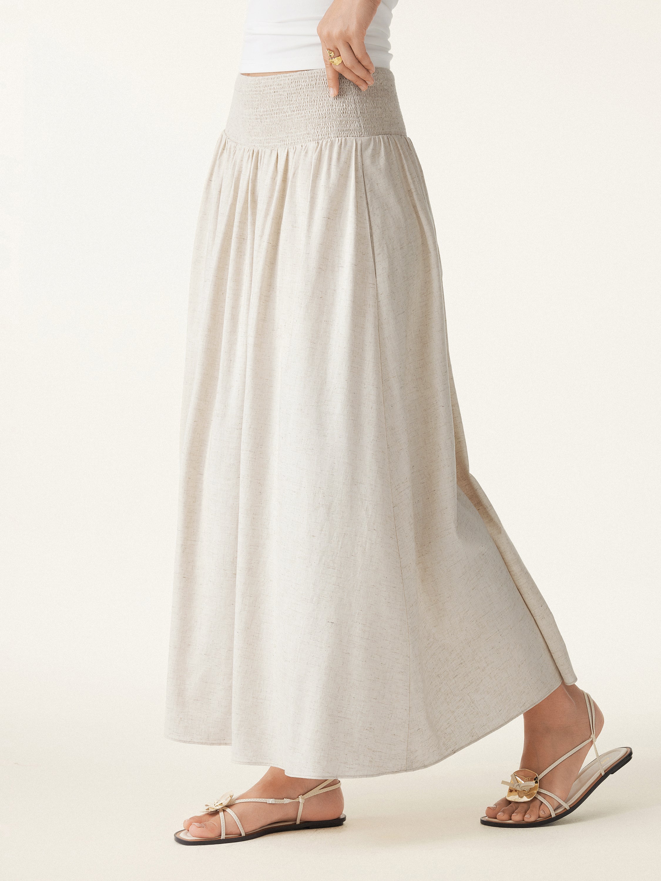 European Linen Smocked Waist Skirt with Pockets - Image 8