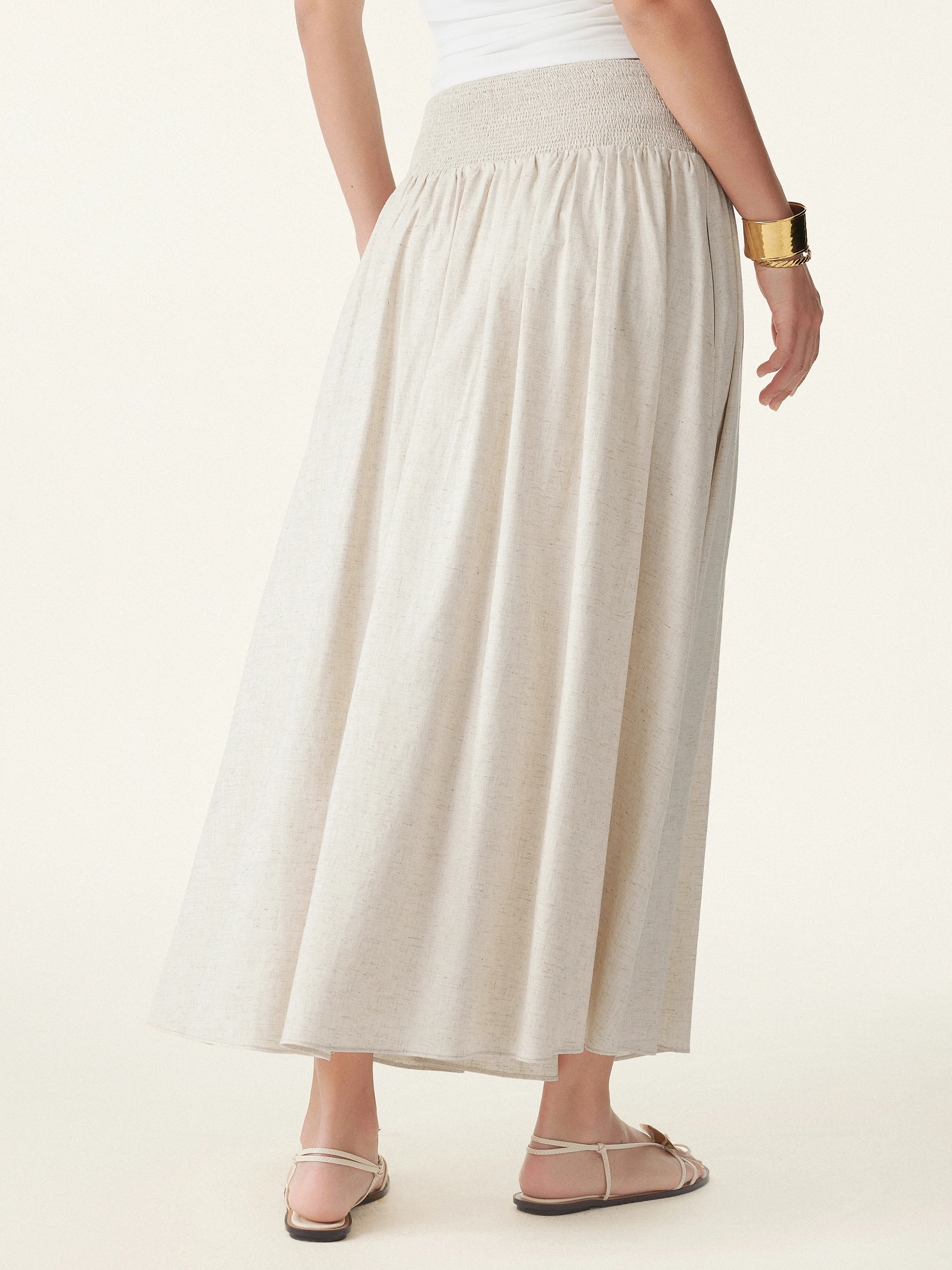 European Linen Smocked Waist Skirt with Pockets - Image 9