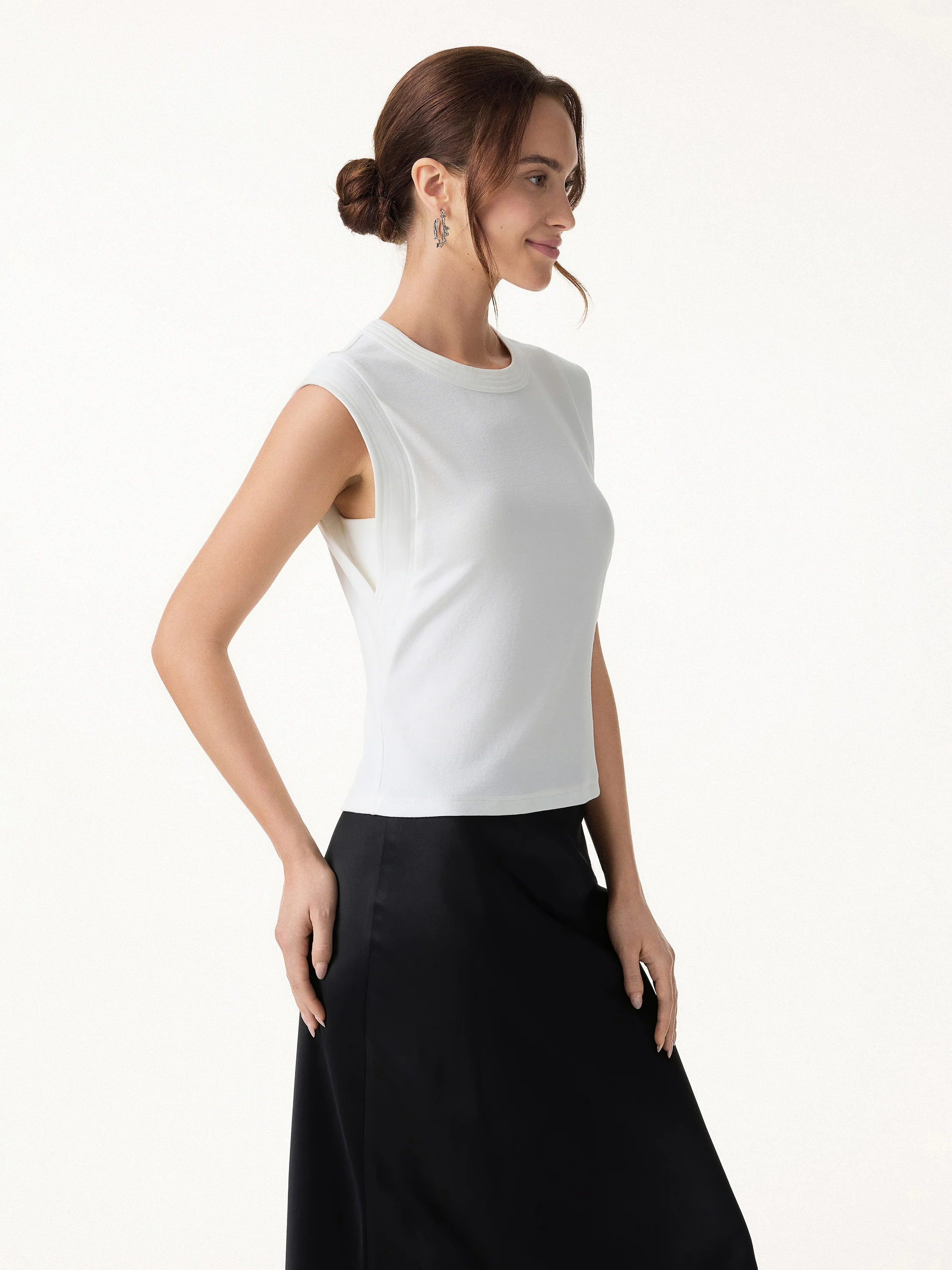 Soft Cotton Lyocell Cropped Wide Shoulder Tank - Image 3