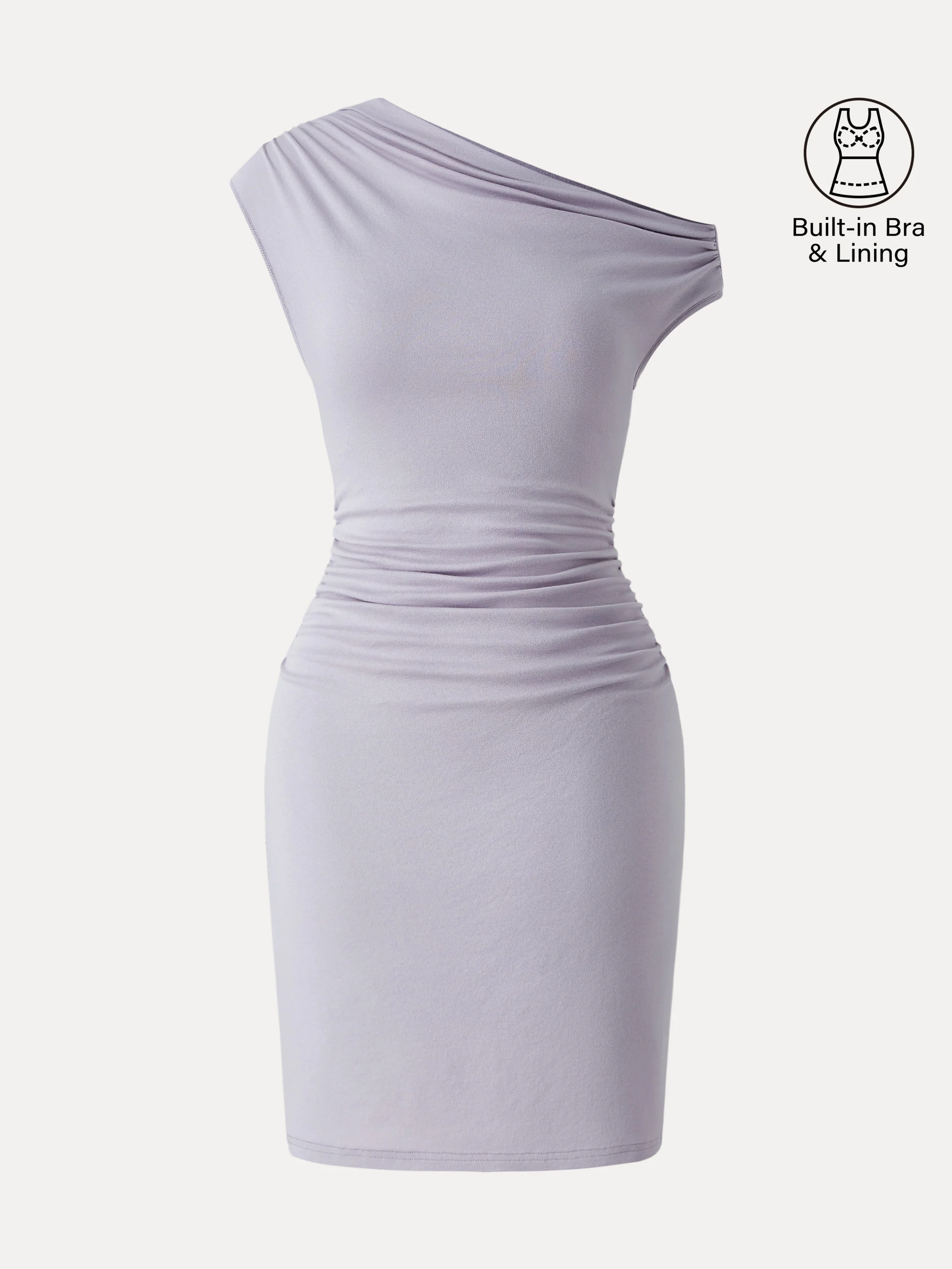 Soft Cotton Lyocell Ruched Asymmetrical Shoulder Mini Bra Dress - Image 11