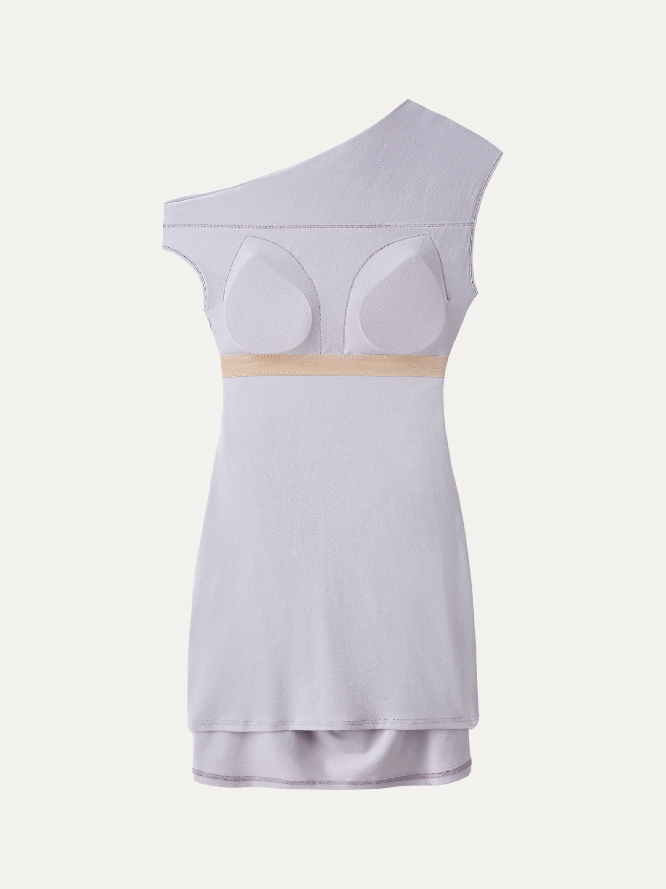 Soft Cotton Lyocell Ruched Asymmetrical Shoulder Mini Bra Dress - Image 9