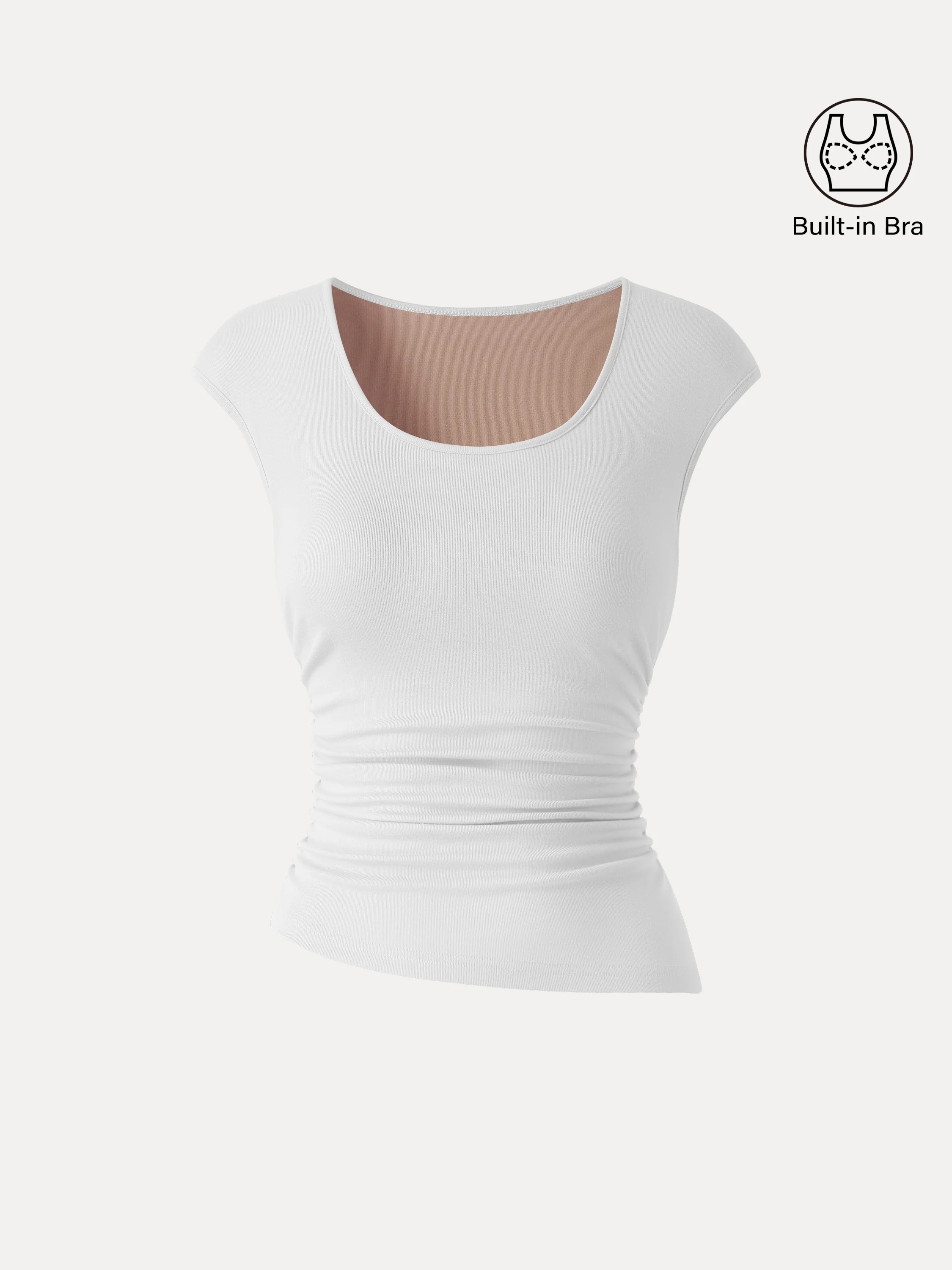 Soft Linen Knit Scoop Neck Ruched Bra Top - Image 2