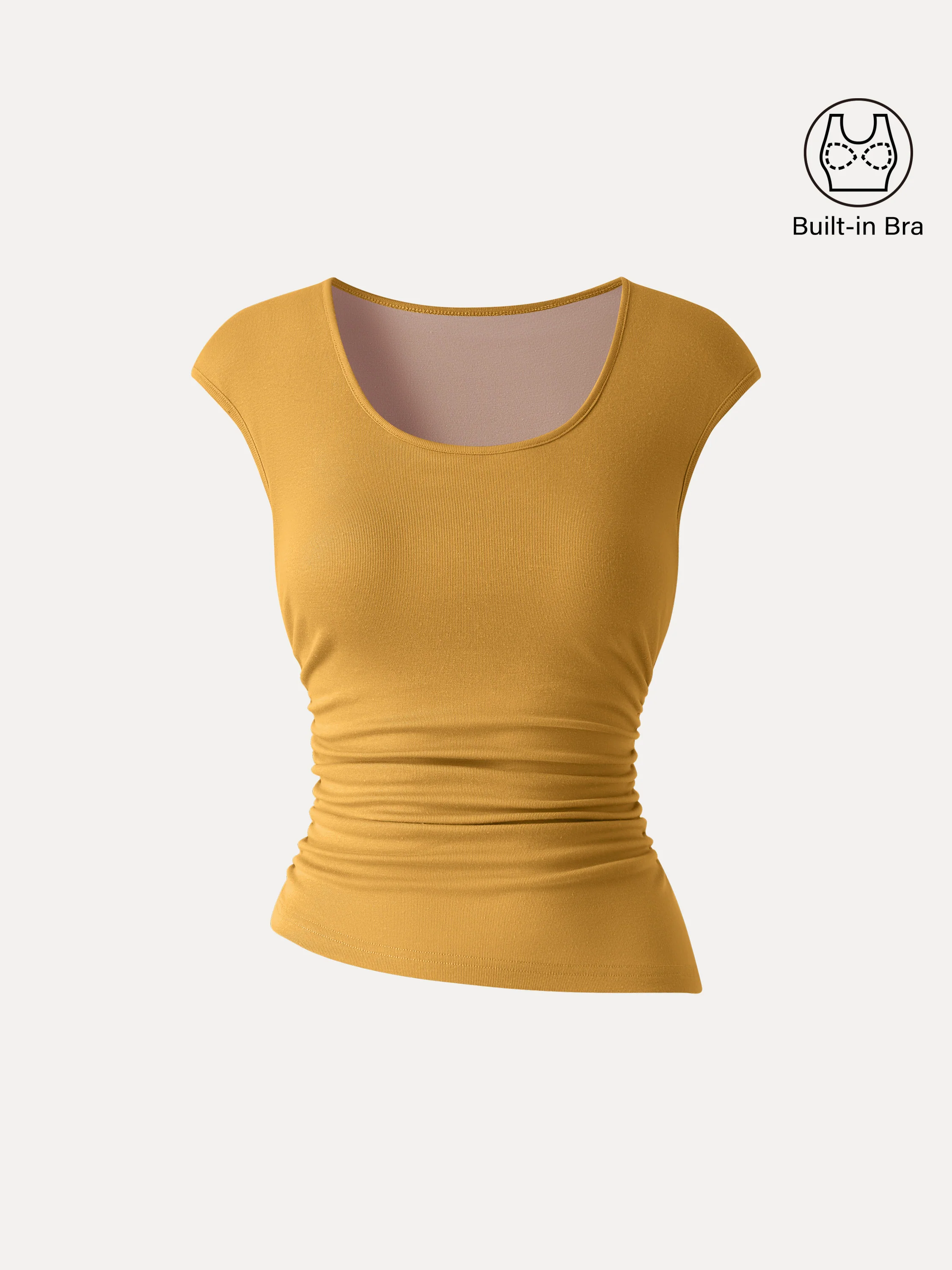 Soft Linen Knit Scoop Neck Ruched Bra Top - Image 3
